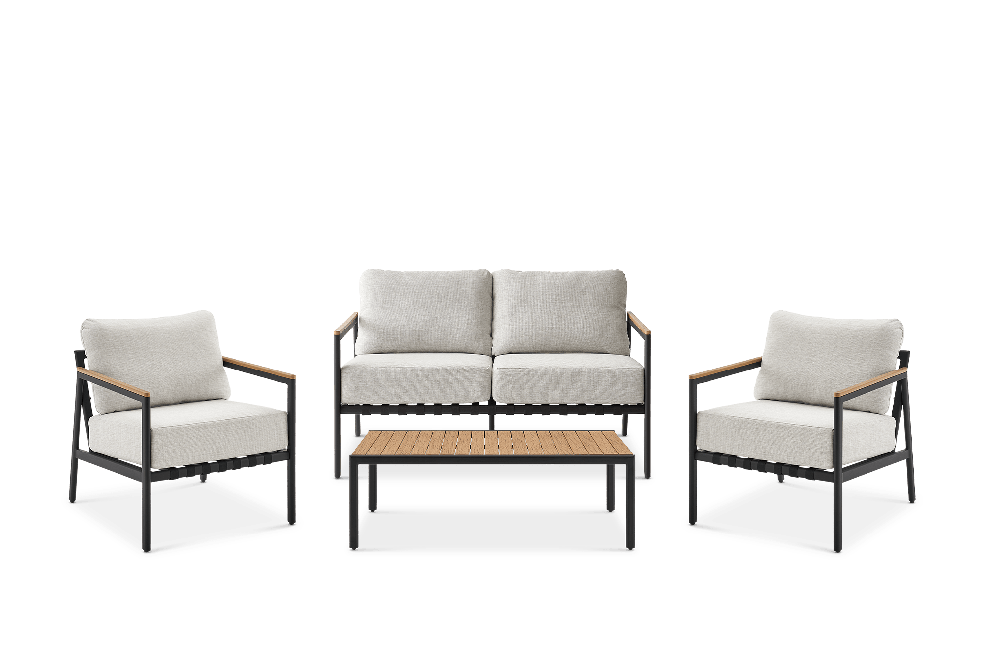 Sorrento Outdoor 2 Seater Sofa, 2 Lounge Chairs & Coffee Table Set, Natural Beige