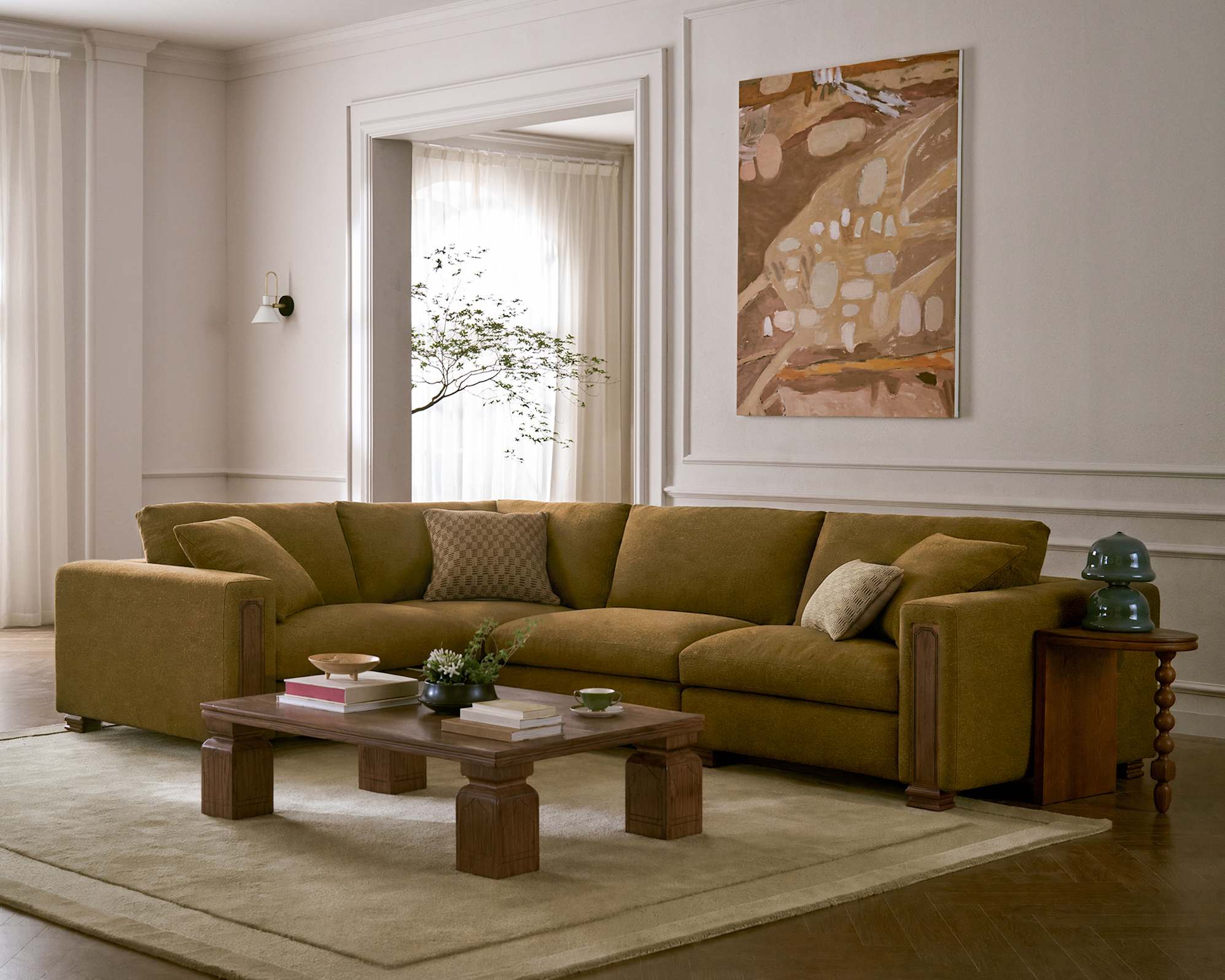 Tan France Kagan 4-Piece Chaise Sectional Sofa 0