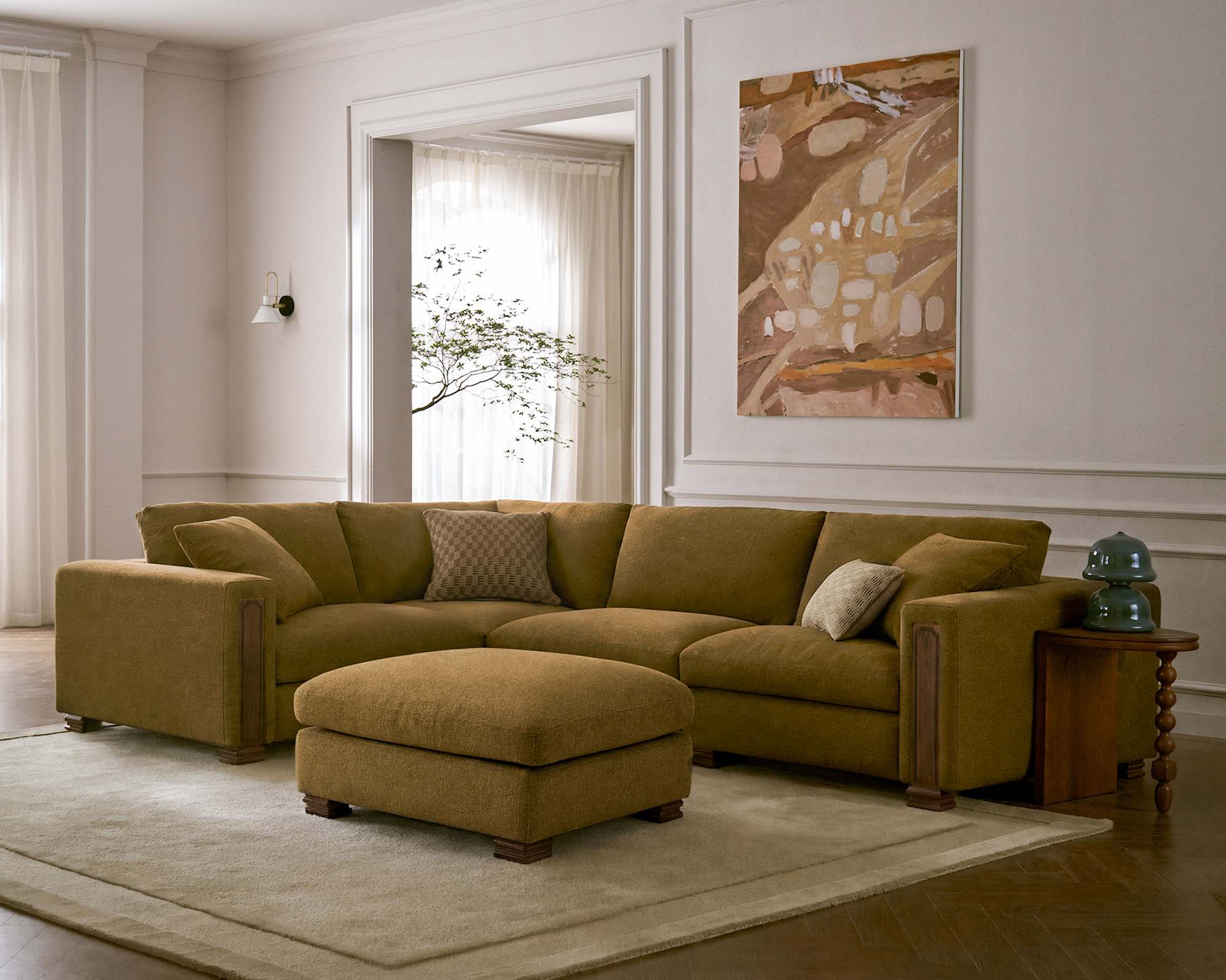 Tan France Kagan 4-Piece Chaise Sectional Sofa 2