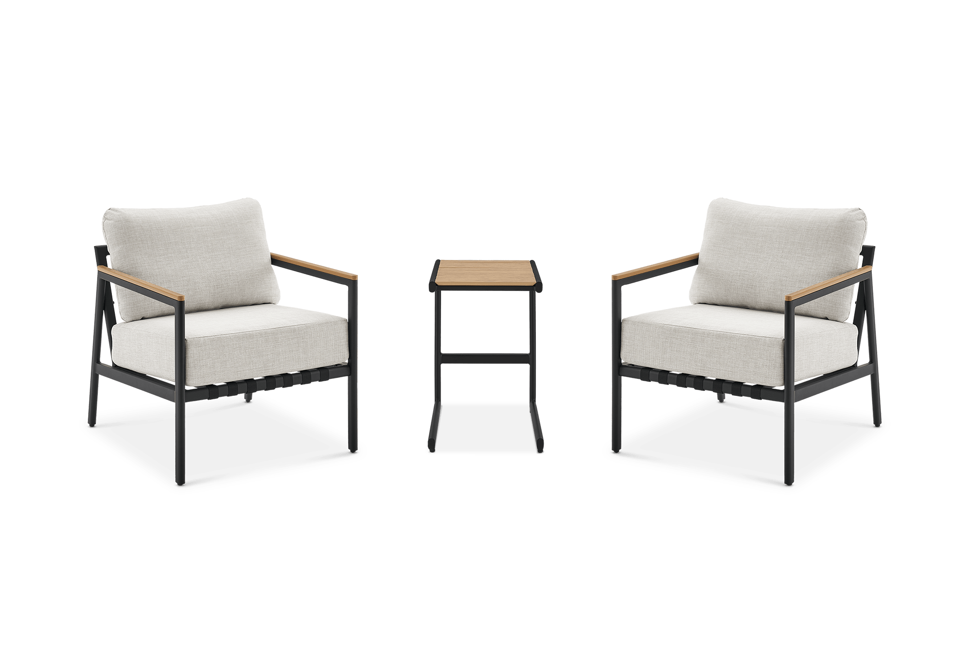 Sorrento Garden 2 Lounge Chairs & C-Side Table Set, Natural Beige
