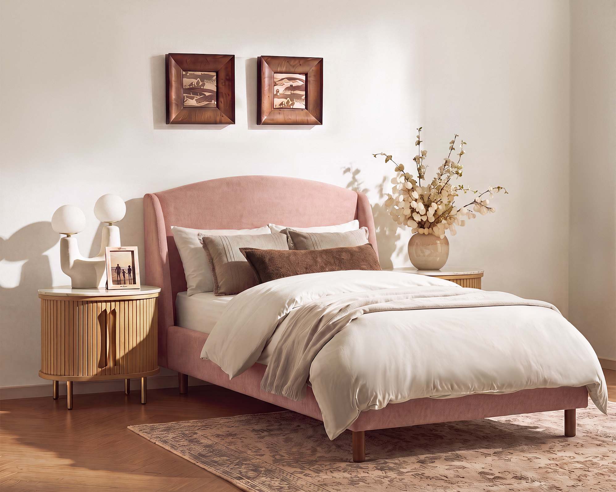 Mia Full Size Bed, (Plush Knit Velvet) Dusty Rose