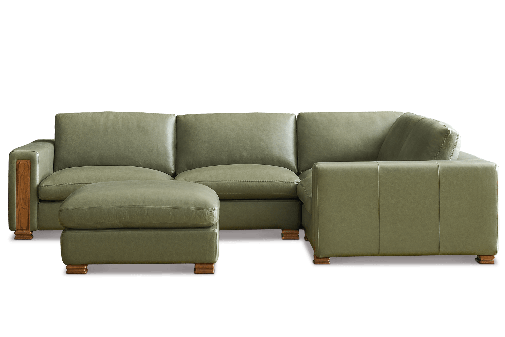 Tan France Kagan Leather 4-Piece Chaise Sofa with Footstool, (Lugano) Moss
