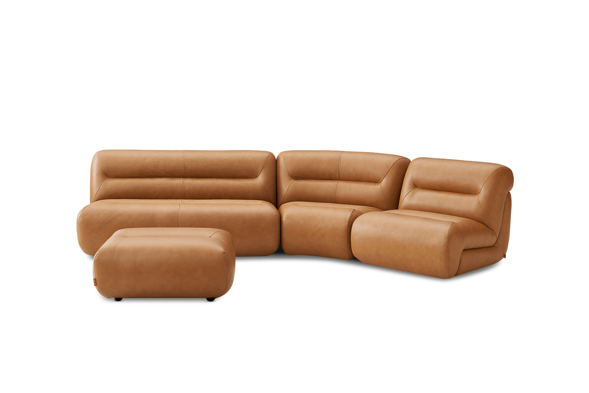 Tovi Leather Angled Chaise Sectional Couch with Ottoman 2