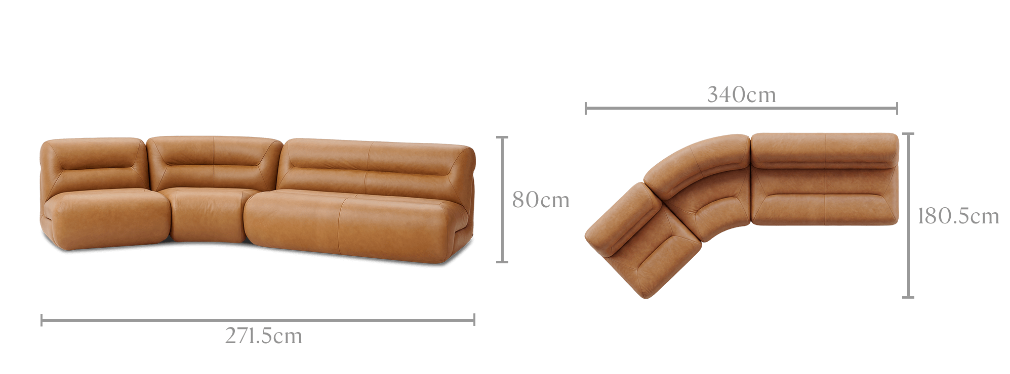 dimension of Tovi Leather Angled Chaise Sectional Sofa