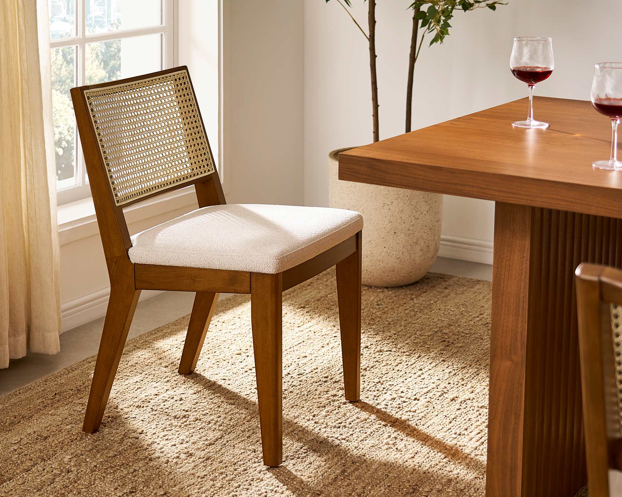 Sloane Cane Dining Chair, (Performance Arvo) Dune (Walnut)