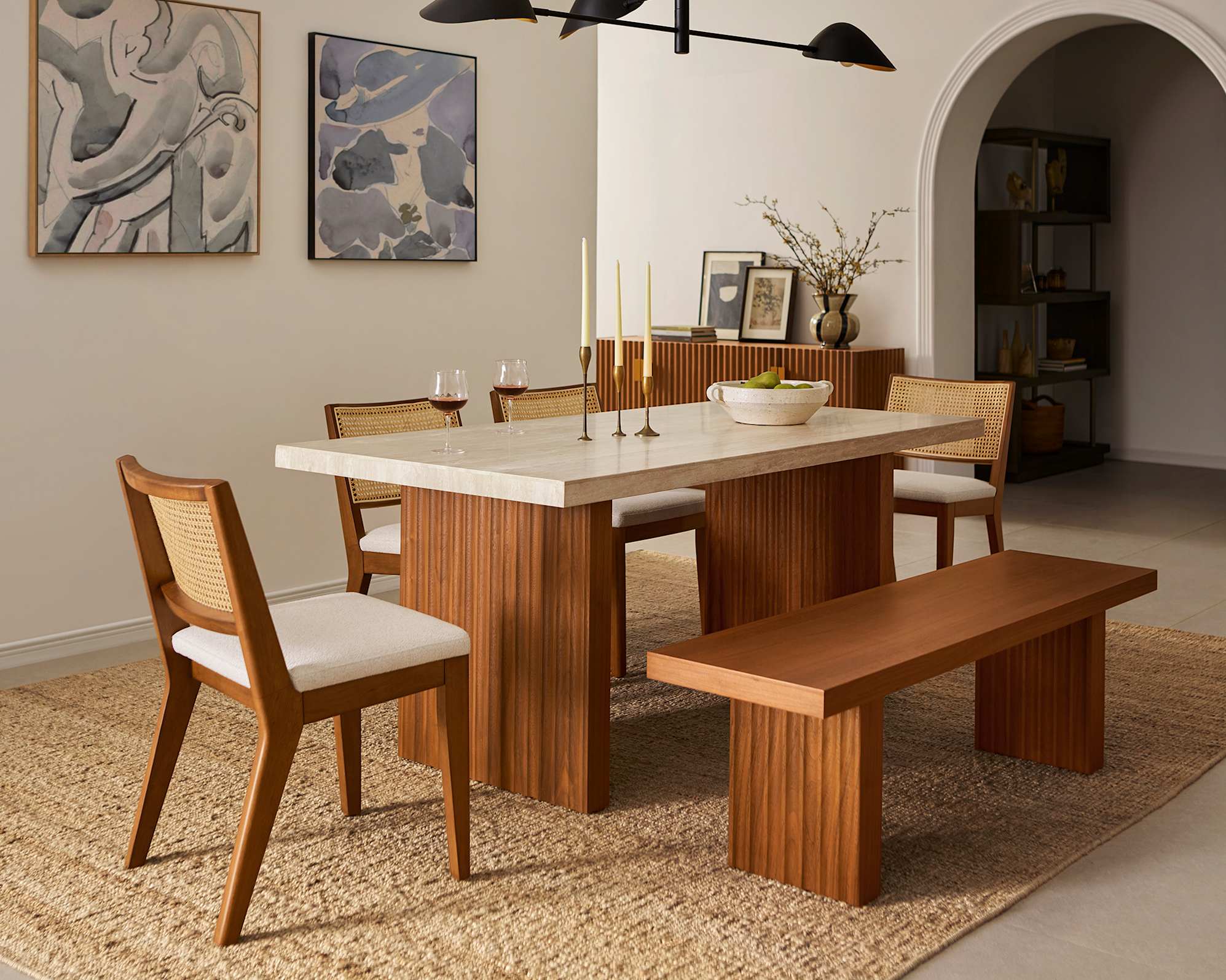 Sloane Travertine Dining Table 180cm, Walnut lifestyle