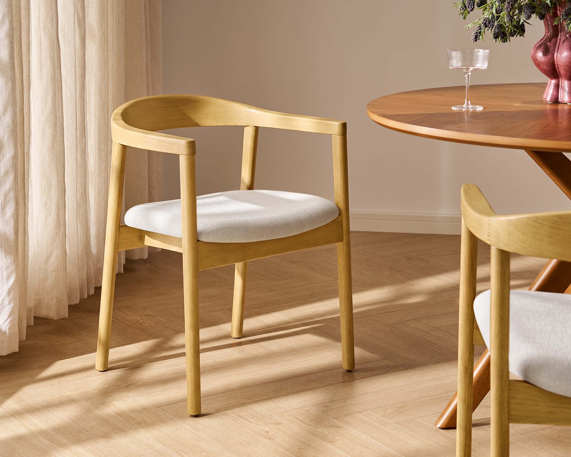Reina Armchair, (Performance Mixed-Yarn Chenille) Cream (Blonde Oak)