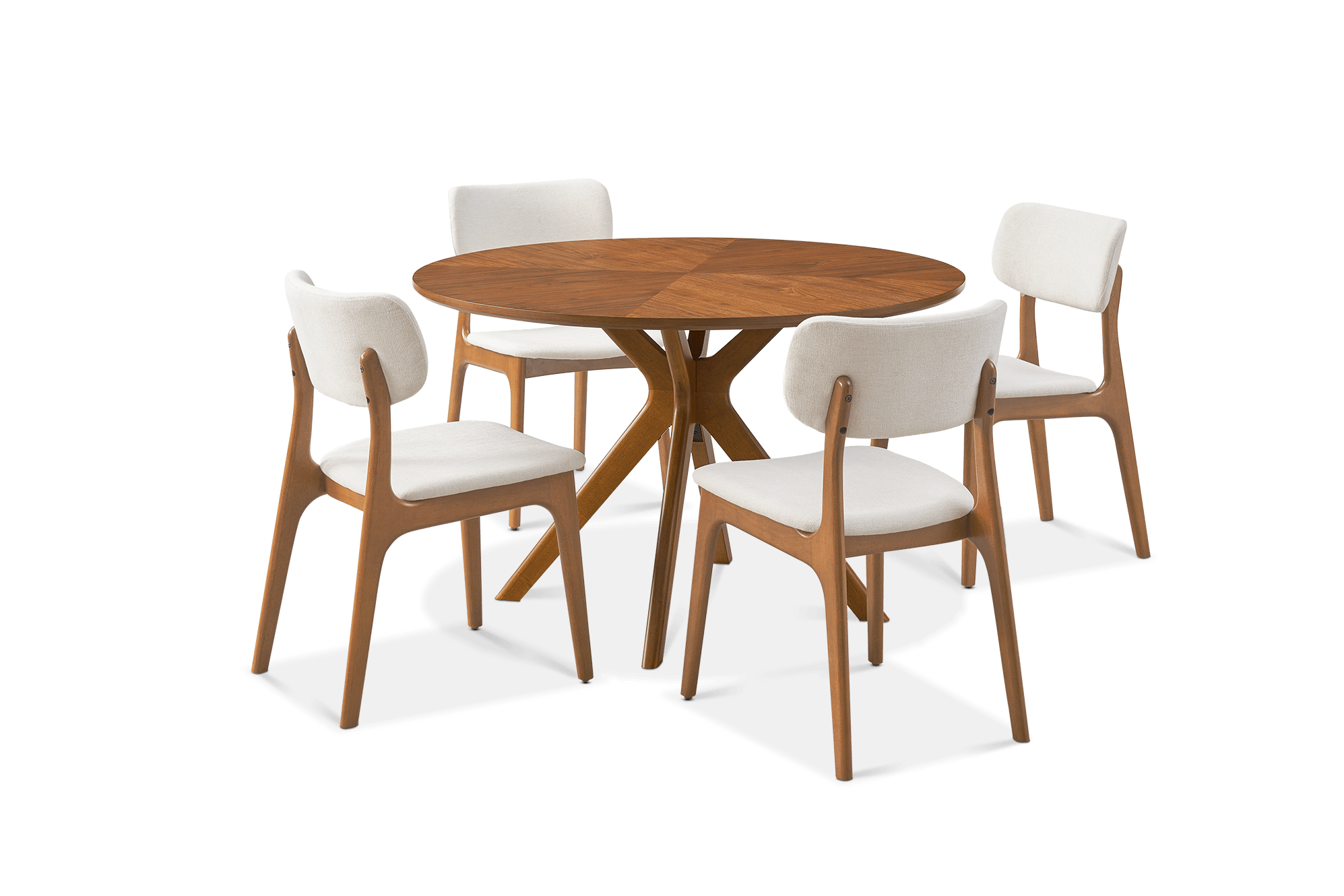 Brighton Round Dining Table 120cm with 4 Brighton Dining Chairs, (Performance Anderson) Cream (Dark Walnut)