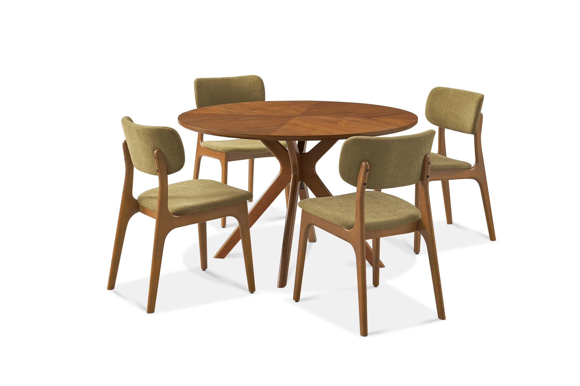 Brighton Round Dining Table 120cm with 4 Brighton Dining Chairs, (Performance Anderson) Olive (Dark Walnut)