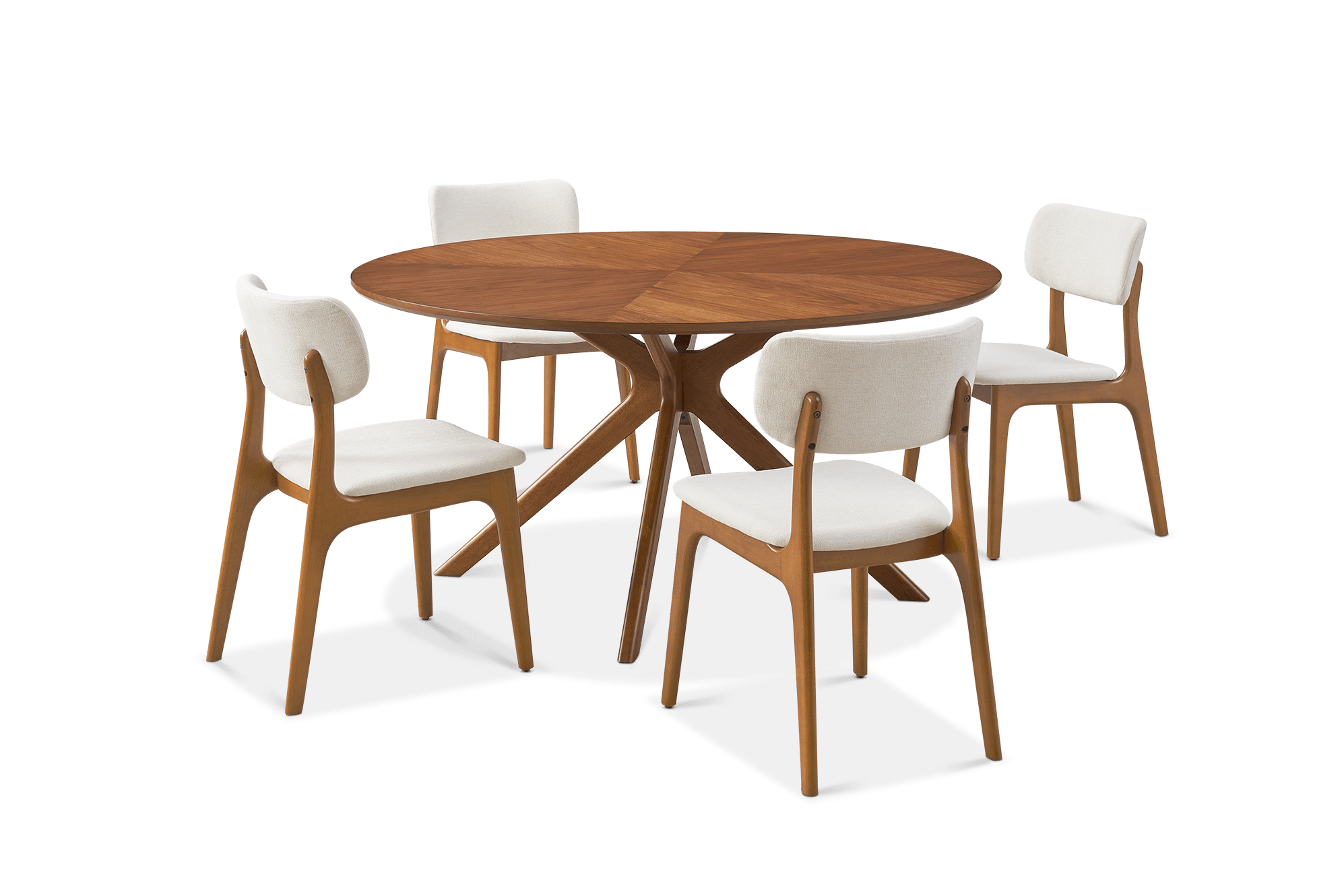 Brighton Round Dining Table 150cm with 4 Brighton Dining Chairs, (Performance Melange Chenille) Cream (Dark Walnut)
