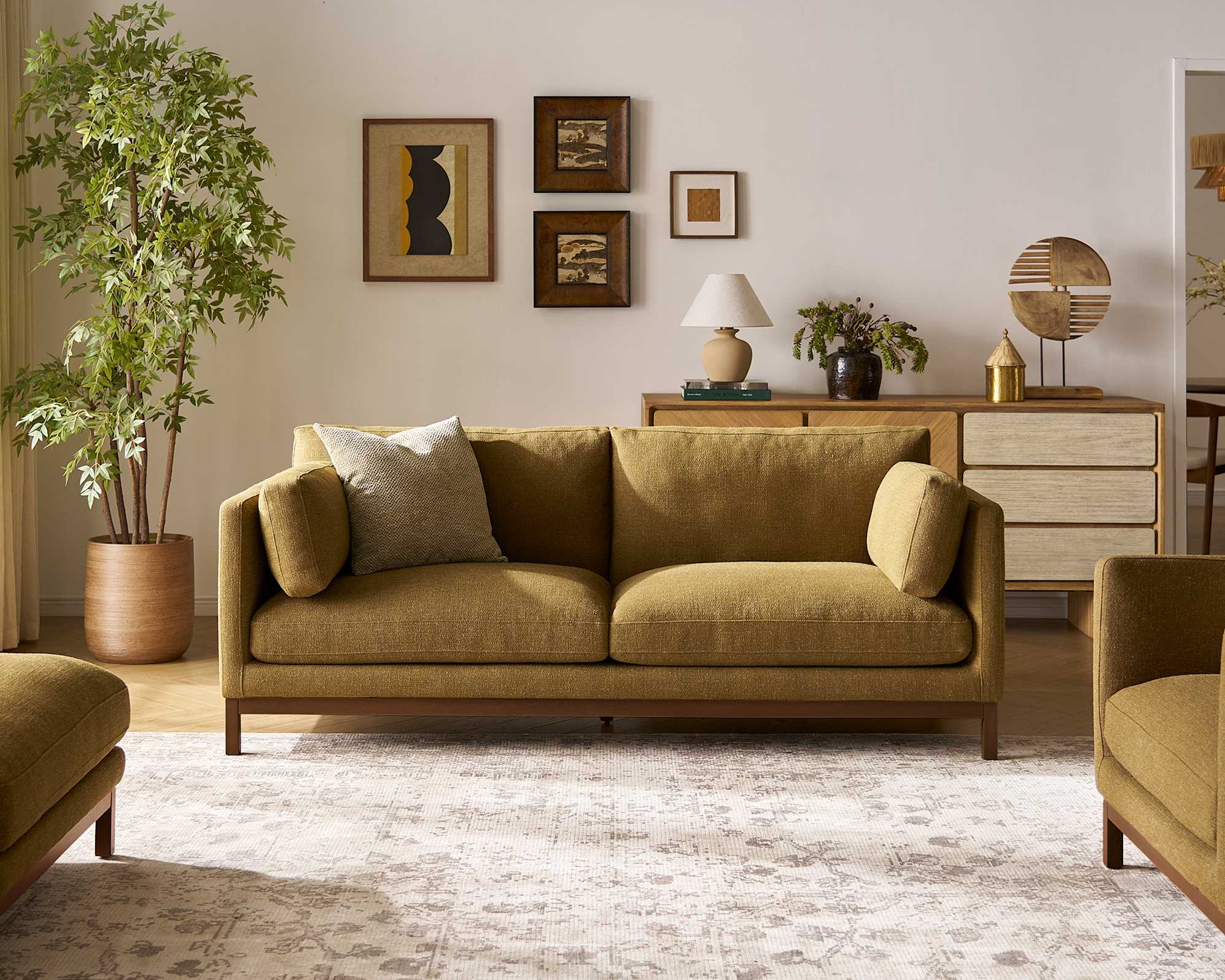 Owen II 2 Seater Sofa, (Basketweave) Caramel (Walnut Leg)