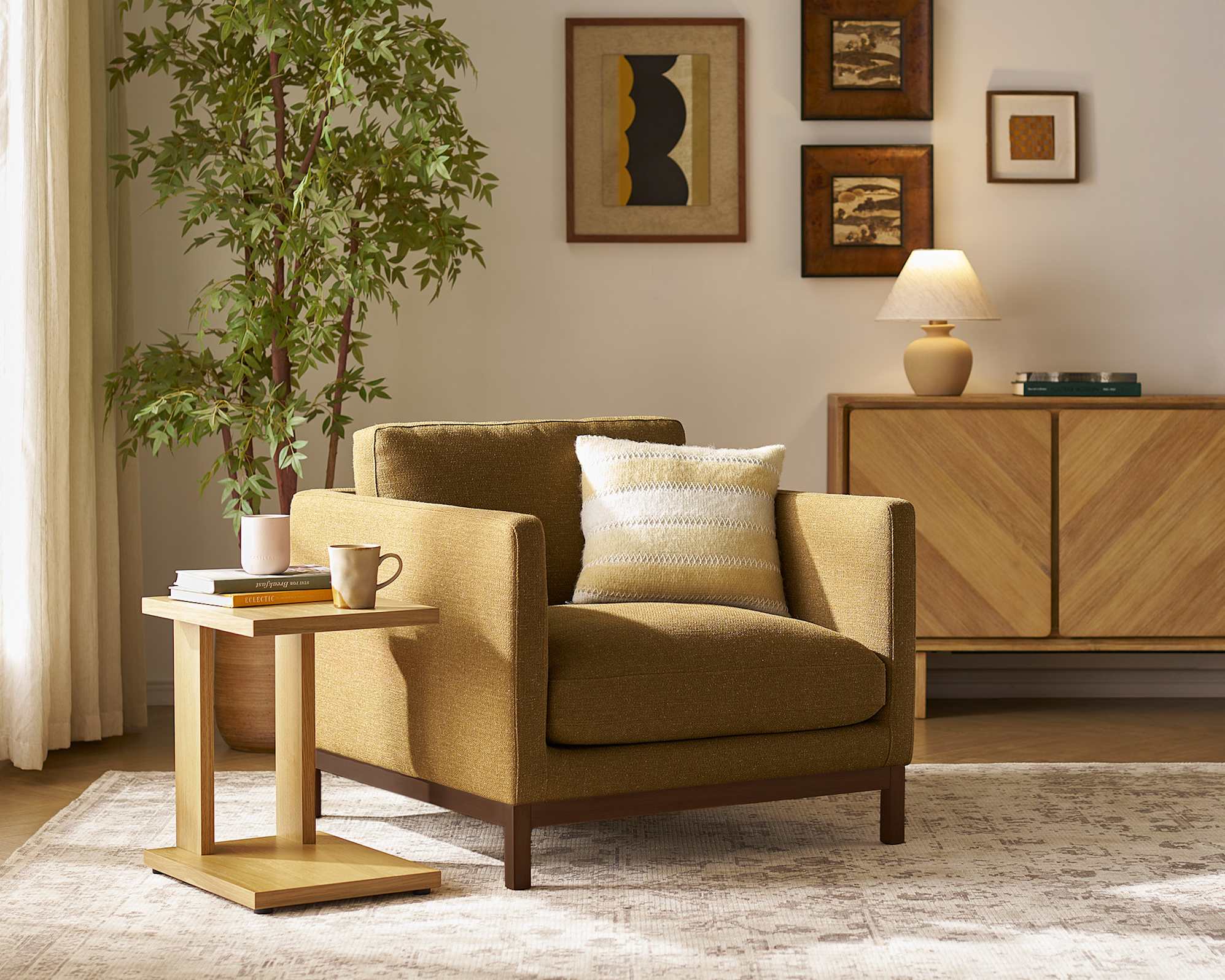 Owen II Armchair, (Basketweave) Caramel (Walnut Leg)
