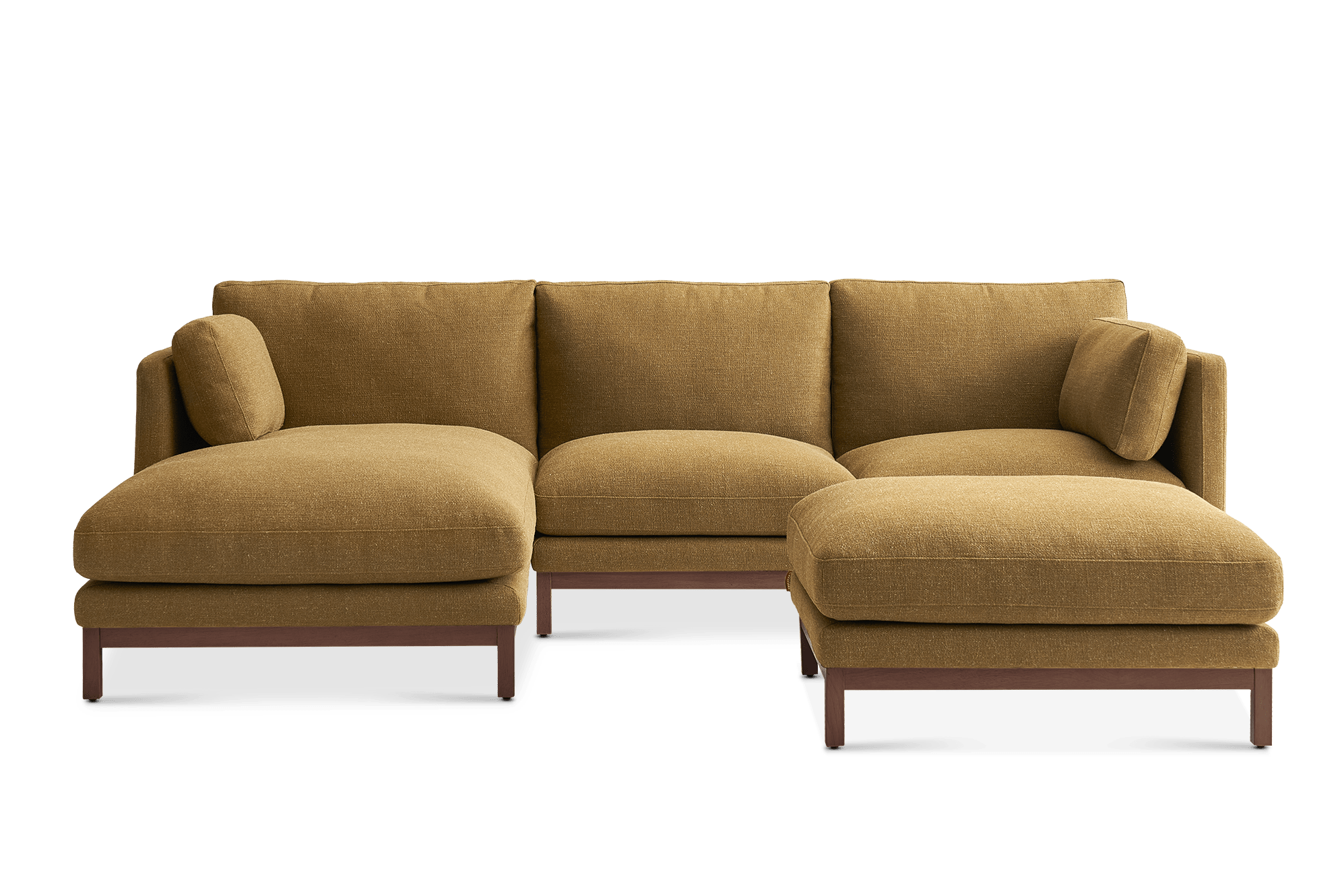 Owen II Left Chaise Sectional Sofa with Ottoman, (Basketweave) Caramel (Walnut Leg)