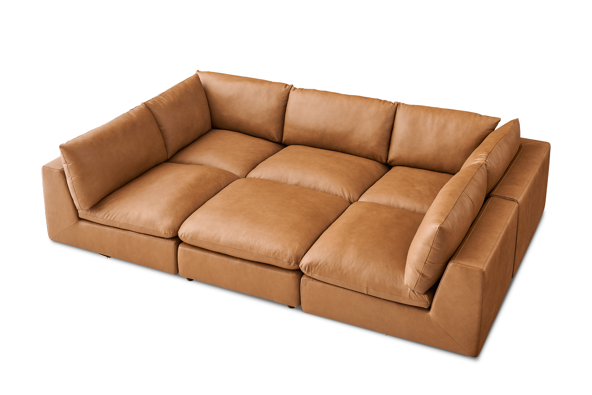 Dawson Leather Pit-Sectional Sofa, (Duvane) Mocha
