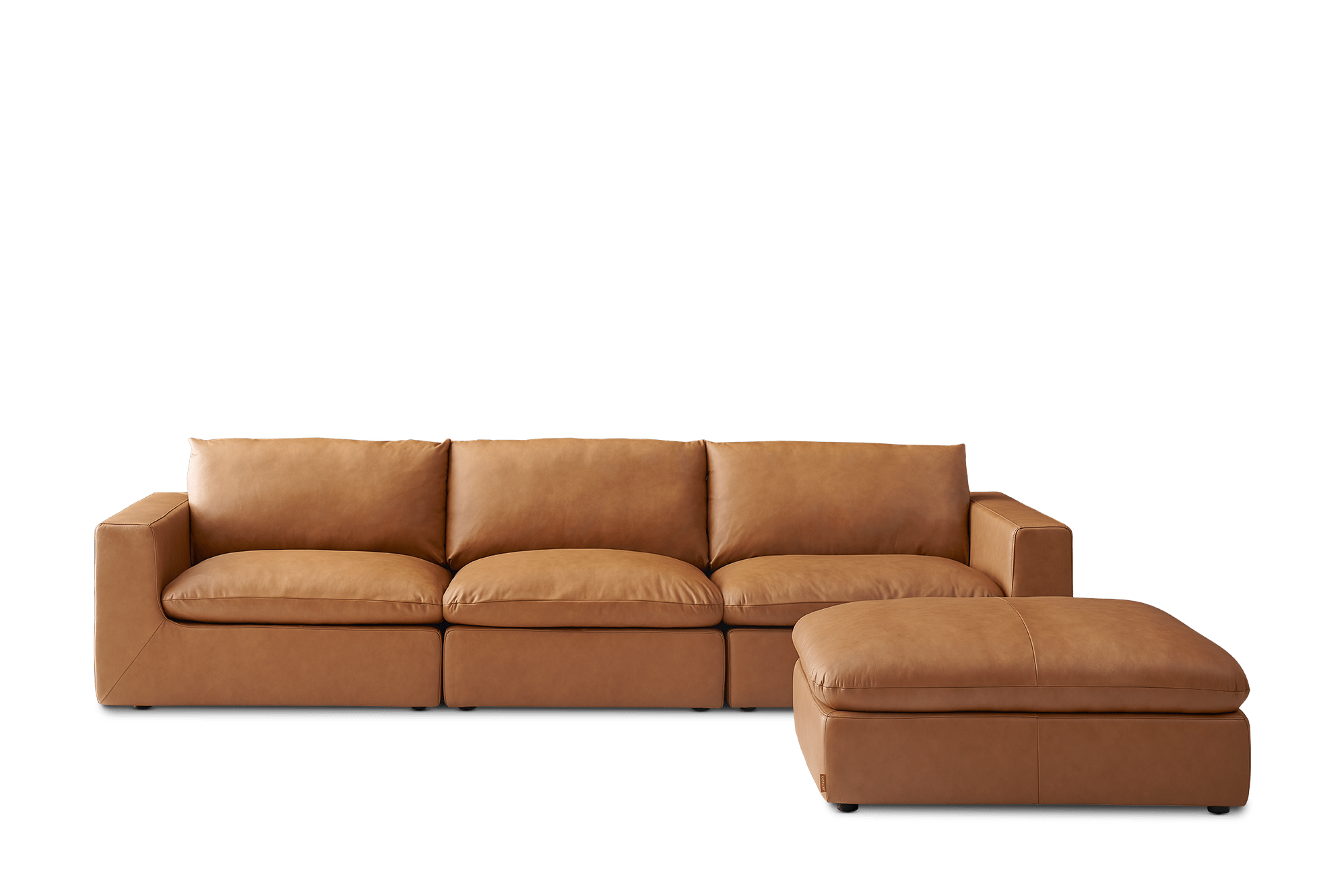 Dawson Leather Extended Sofa with Large Storage Ottoman, (Duvane) Mocha