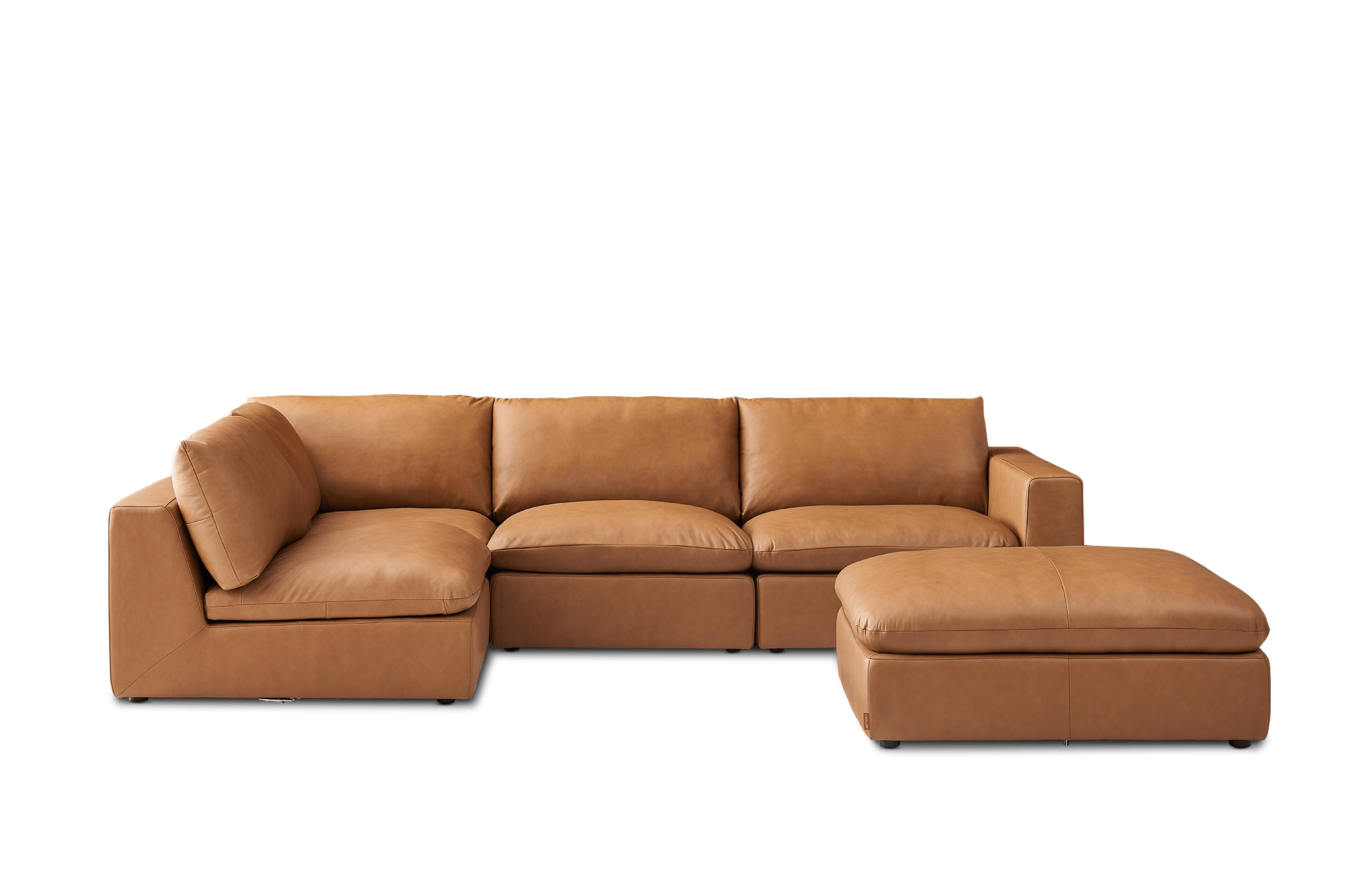 Dawson Leather Chaise Sectional Sofa with Large Storage Ottoman Left Facing, (Duvane) Mocha