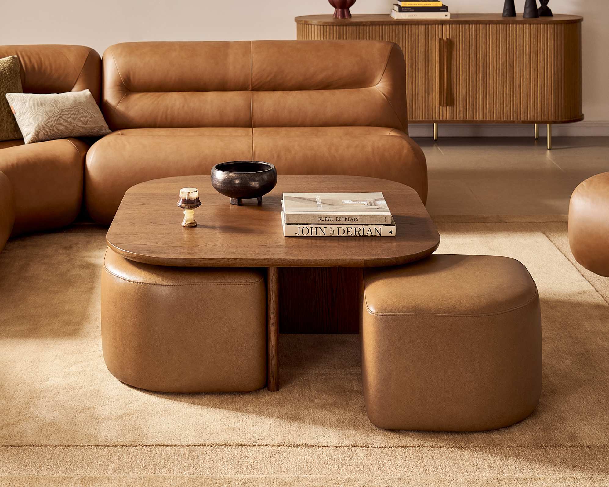 Hugg Nesting Square Coffee Table, (Lugano) Caramel (Chestnut)