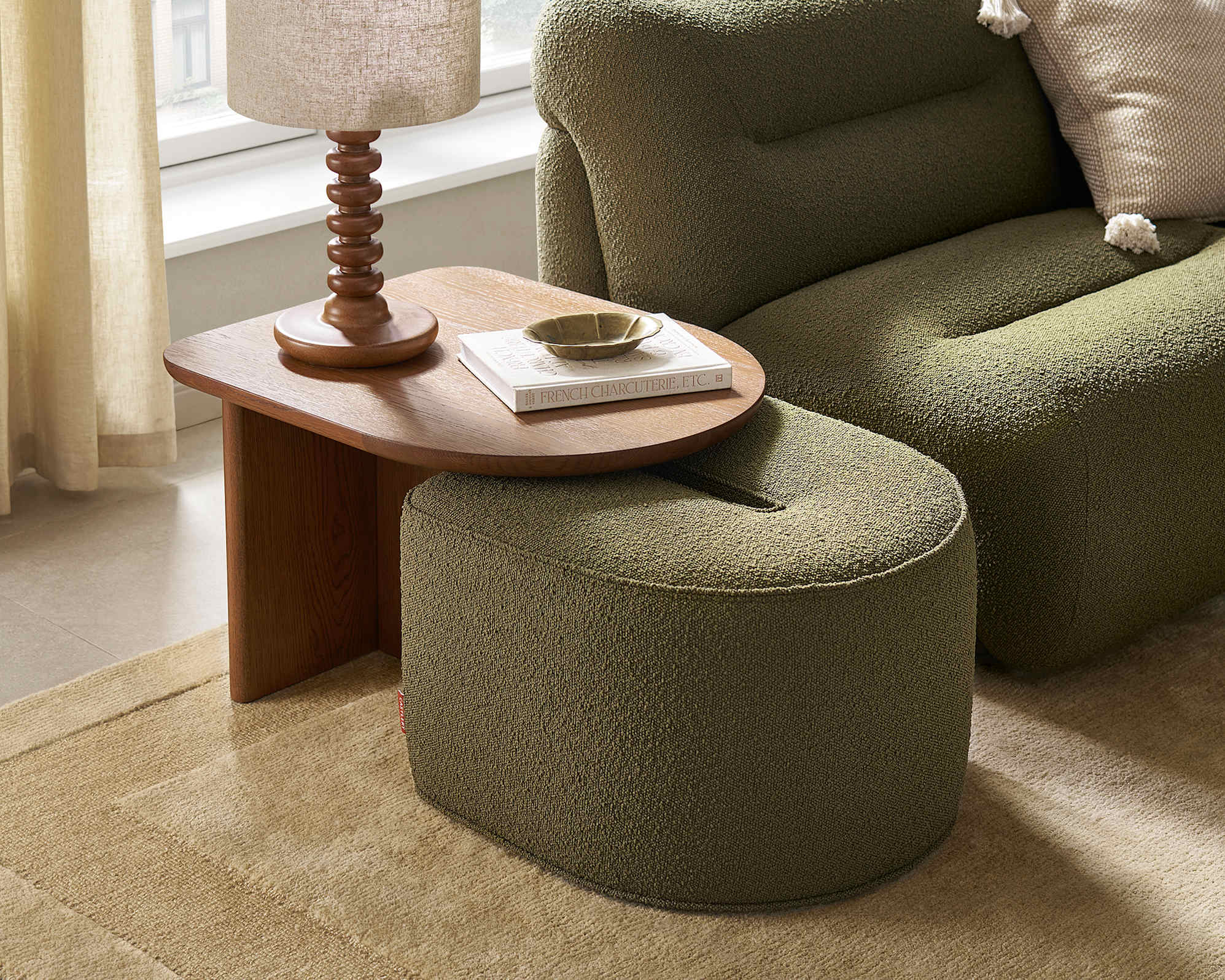 Hugg Nesting Side Table, (Performance Boucle) Moss (Chestnut)