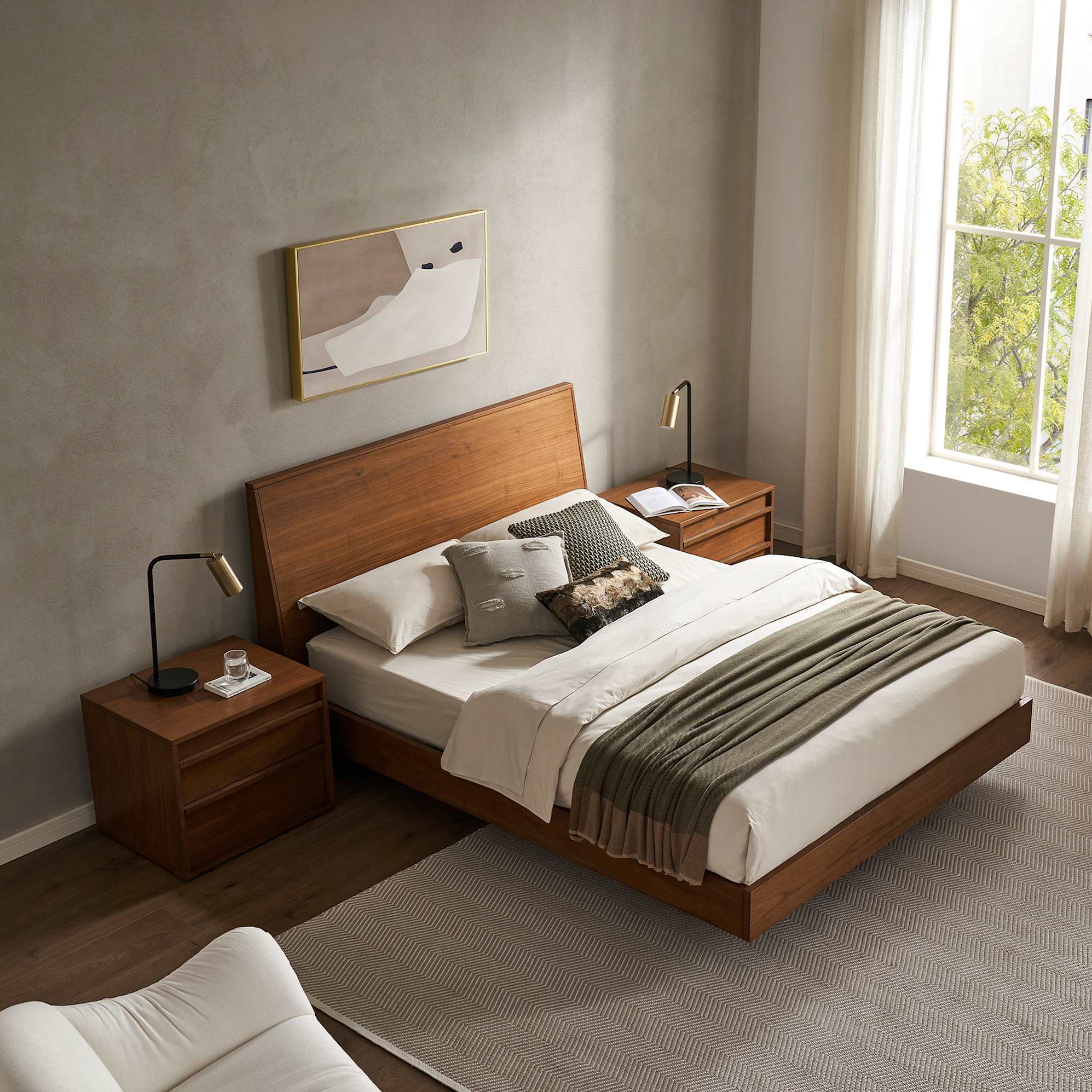Joseph Bed Walnut with 2 Bedside Tables 2