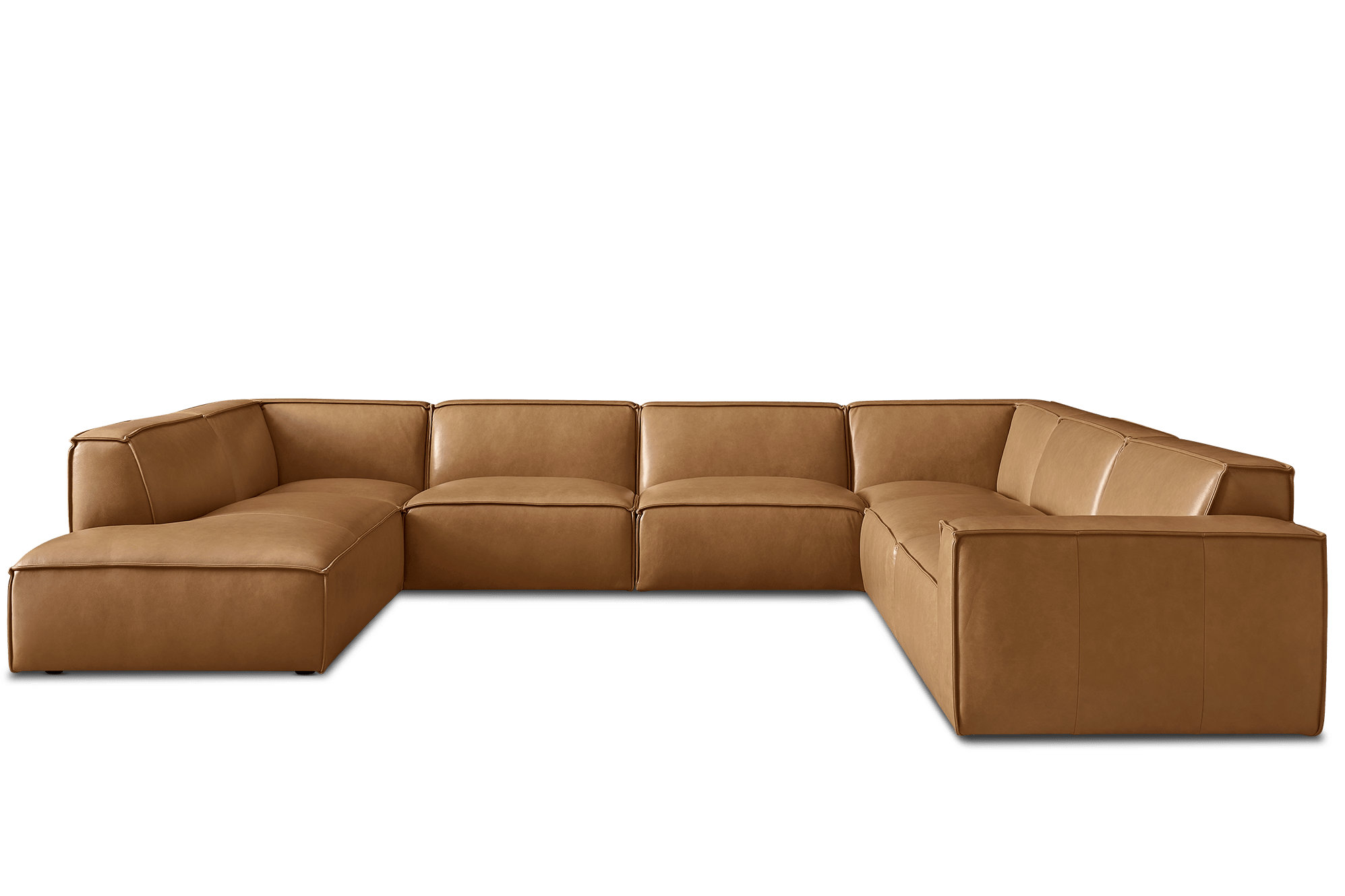 Jonathan Leather U-Shape Chaise Sectional Sofa Left Facing, Caramel