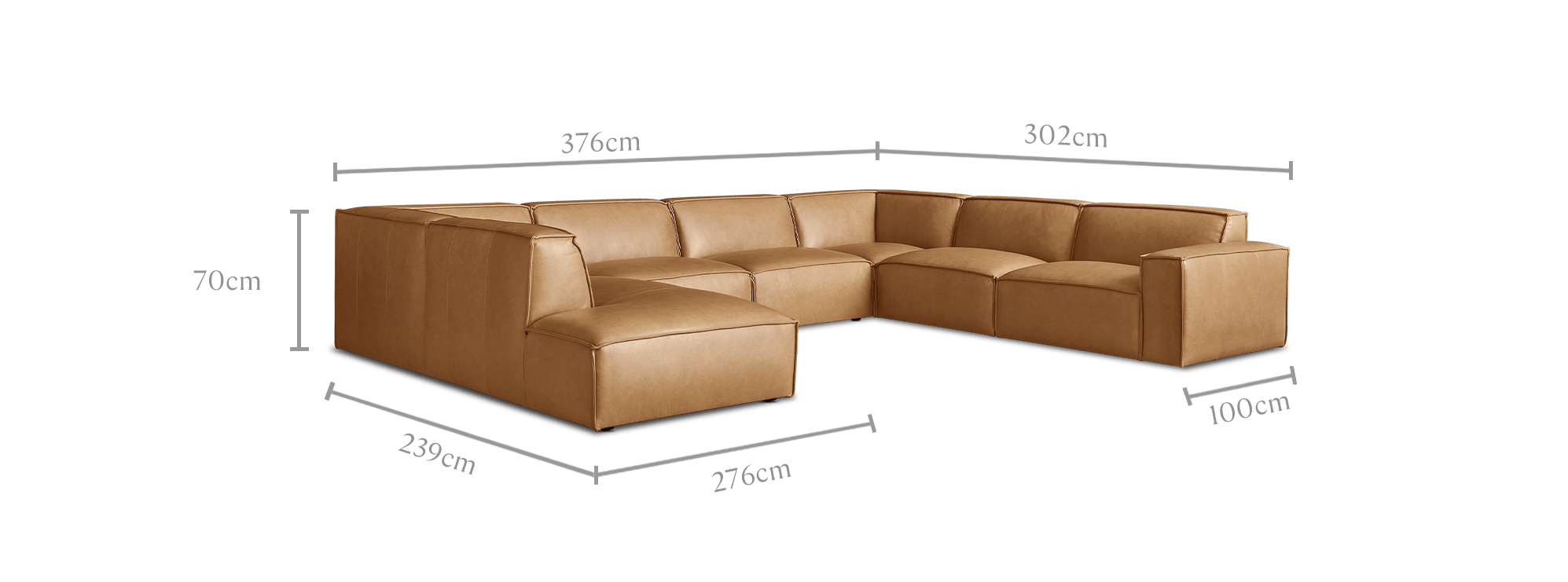 dimension of Jonathan Leather U-Shape Chaise Sectional Sofa