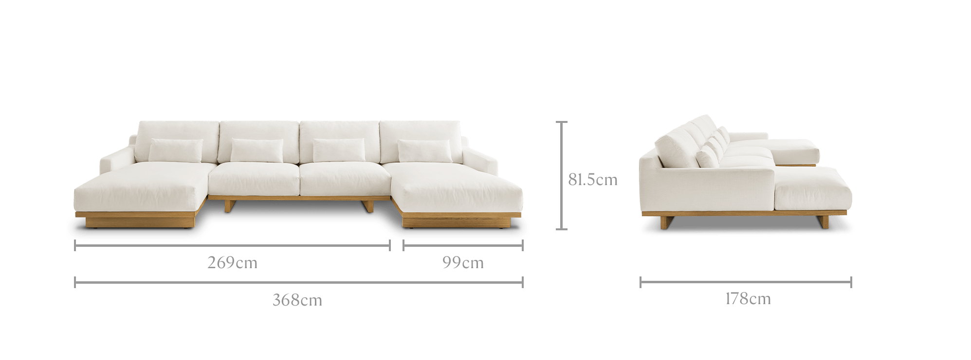dimension of Mori Performance Fabric U-Shape Sectional Sofa