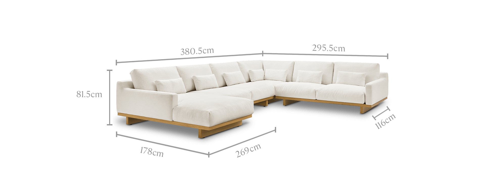 dimension of Mori Performance Fabric U-Shape Chaise Sectional Sofa