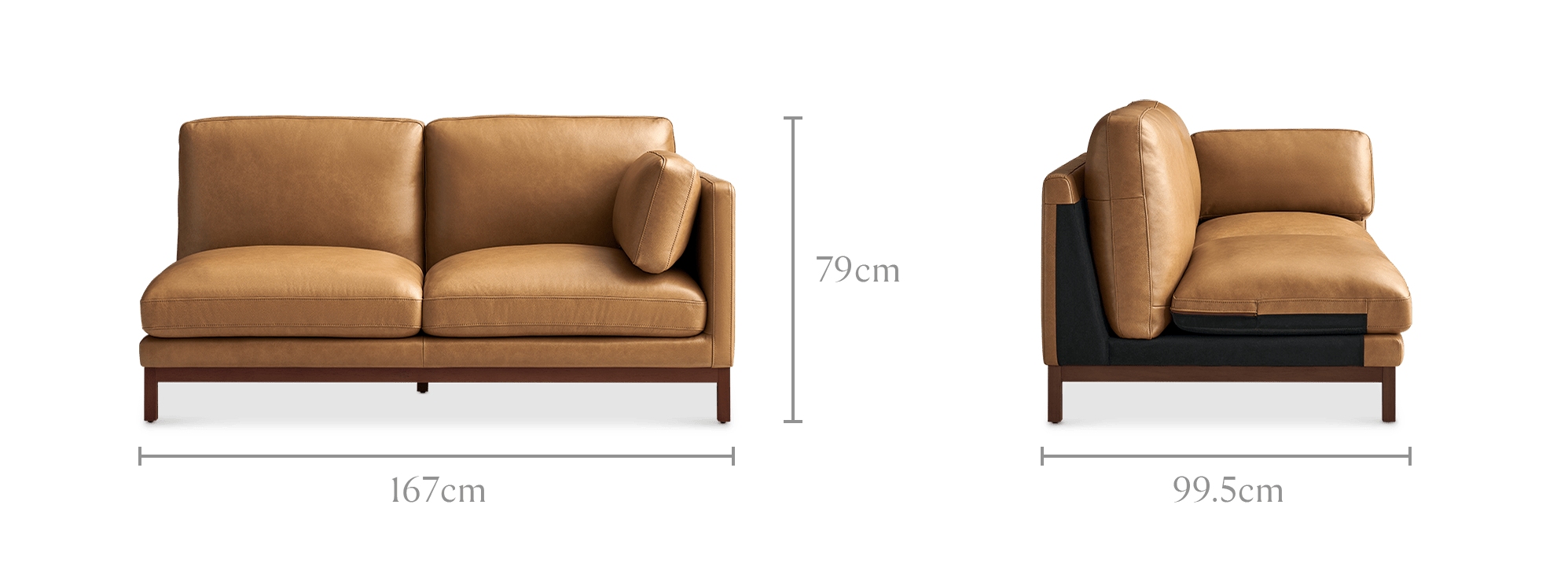 dimension of Owen II Leather Right Arm 2 Seater Sofa