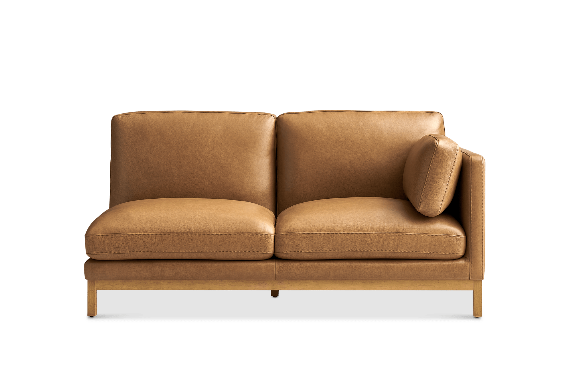Owen II Leather Right Arm 2 Seater Sofa, (Lugano) Caramel (Blonde Oak)