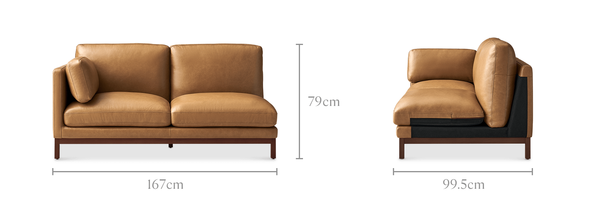 dimension of Owen II Leather Left Arm 2 Seater Sofa