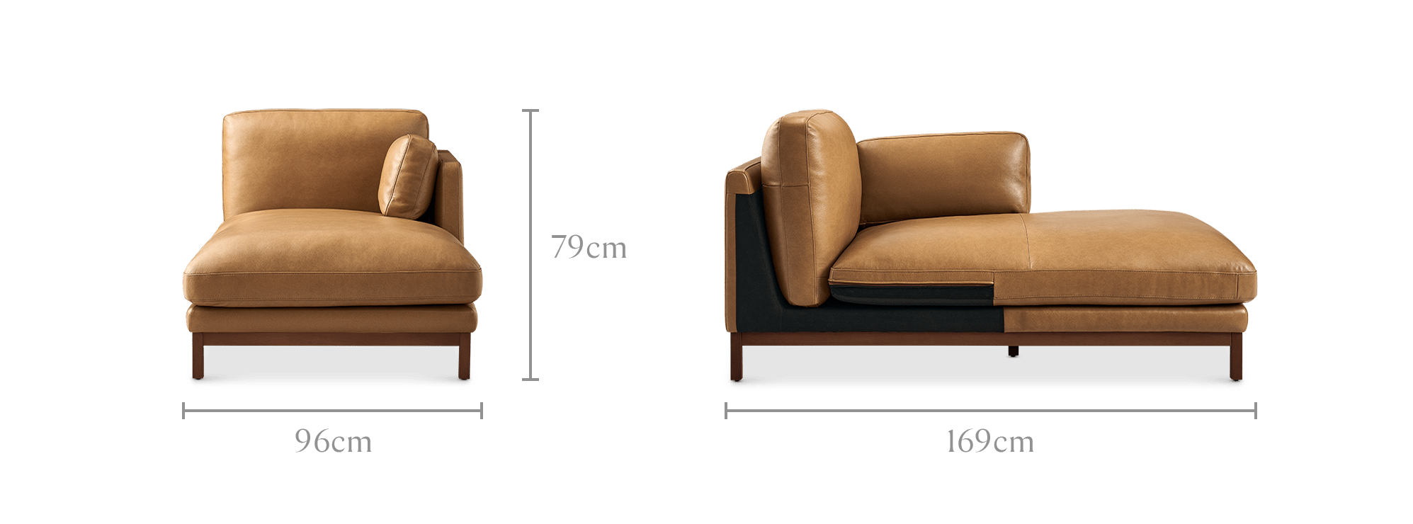 dimension of Owen II Leather Right Chaise Sofa