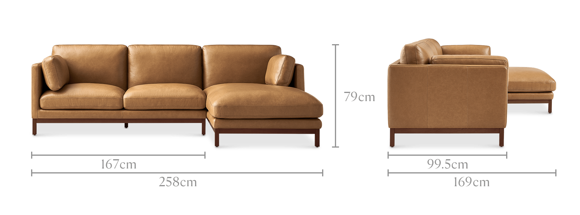 dimension of Owen II Leather Chaise Sectional Sofa