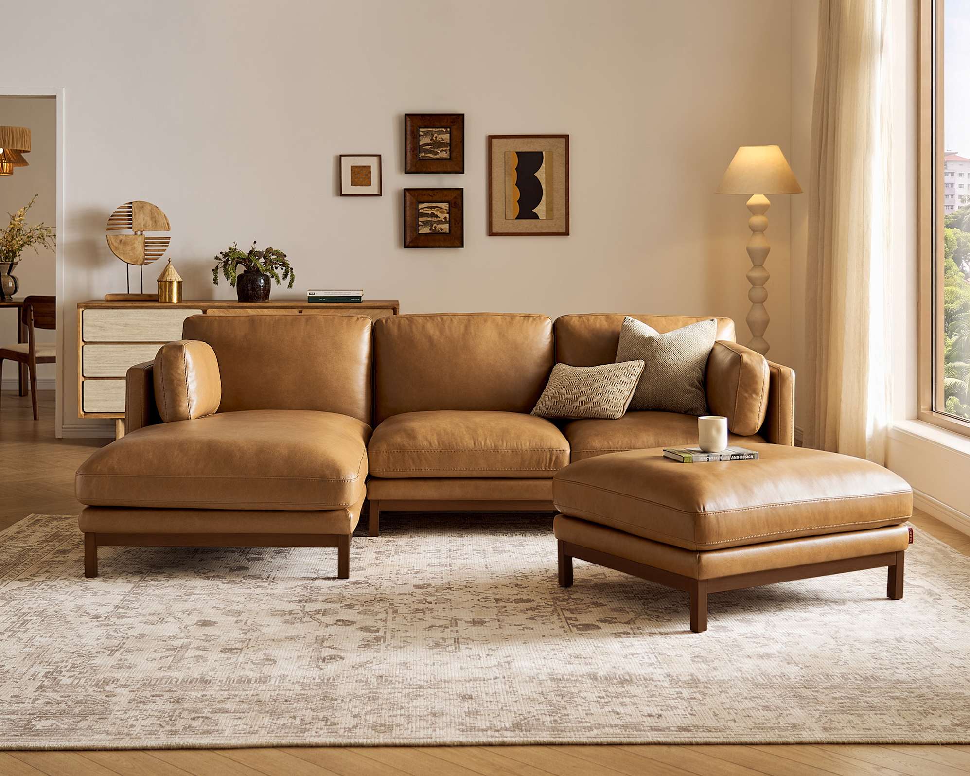 Owen II Leather Chaise Sectional Sofa with Ottoman 0
