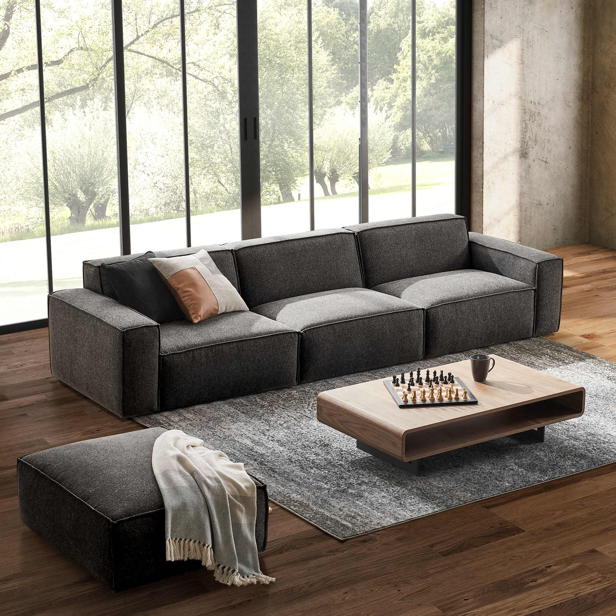 Jonathan Extended Sofa with Ottoman, Dark Granite lifestyle