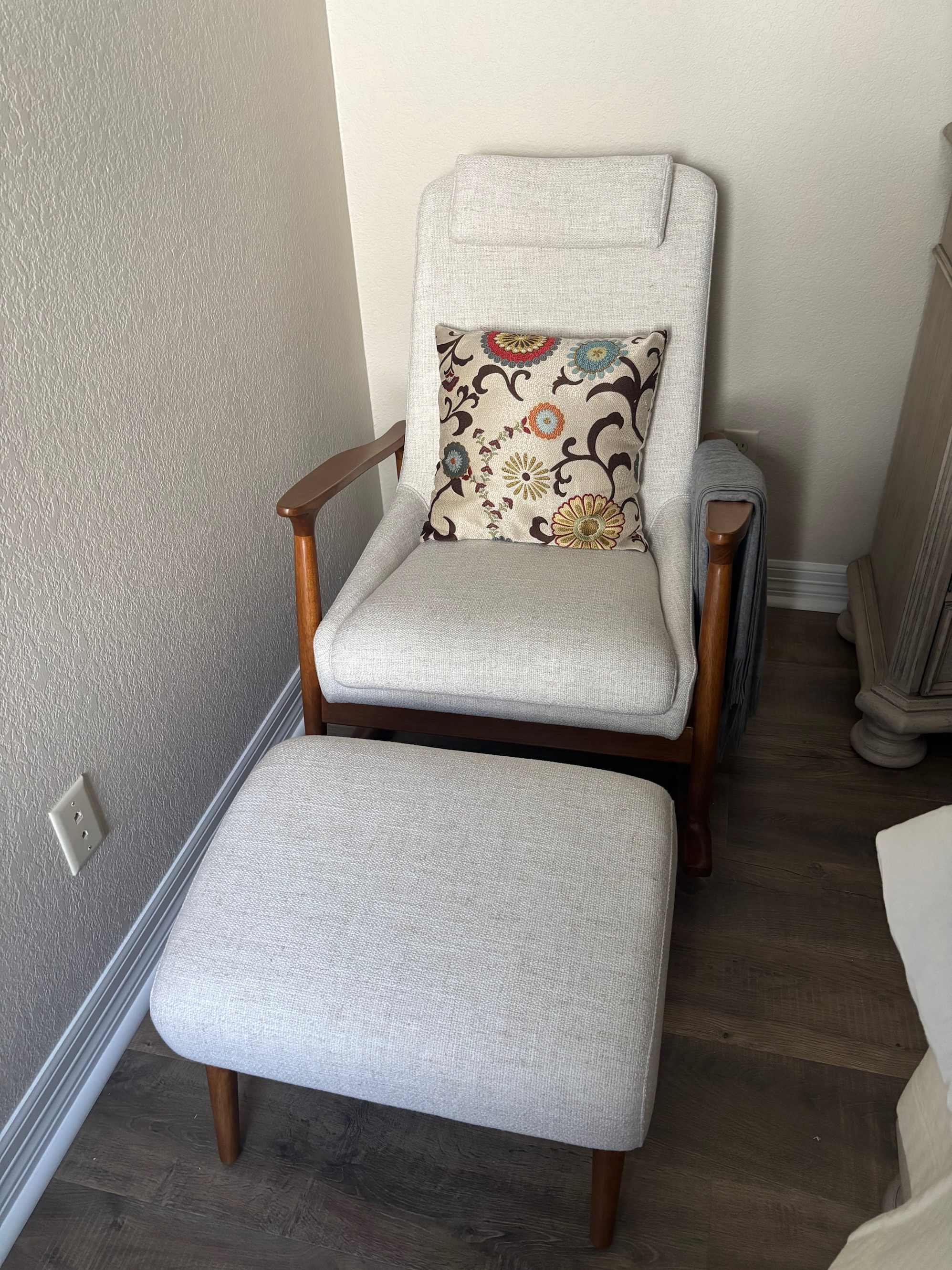 Desmond Rocking Armchair with Ottoman, Opal Beige