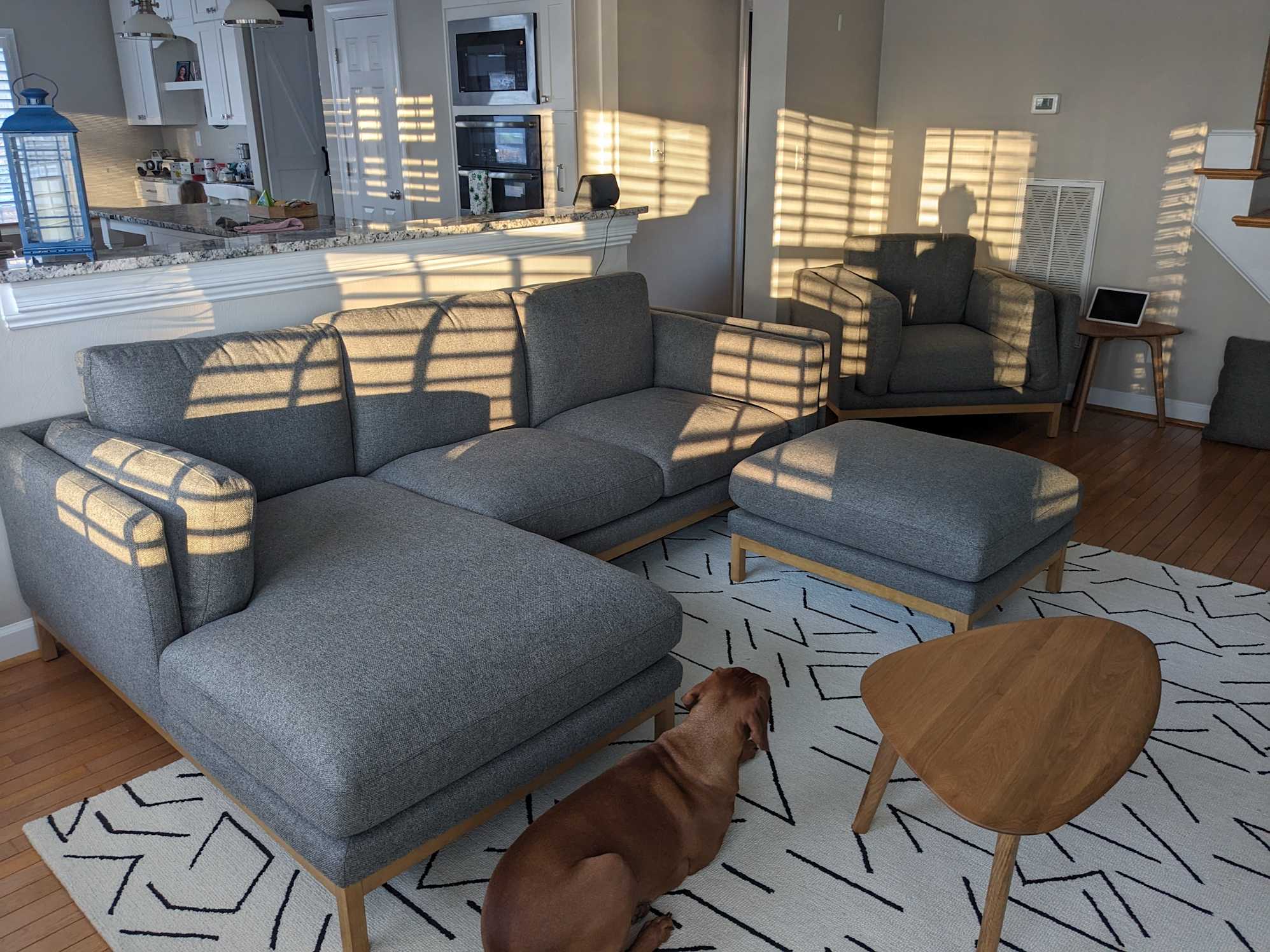 Owen Armchair in haze w/oak trim