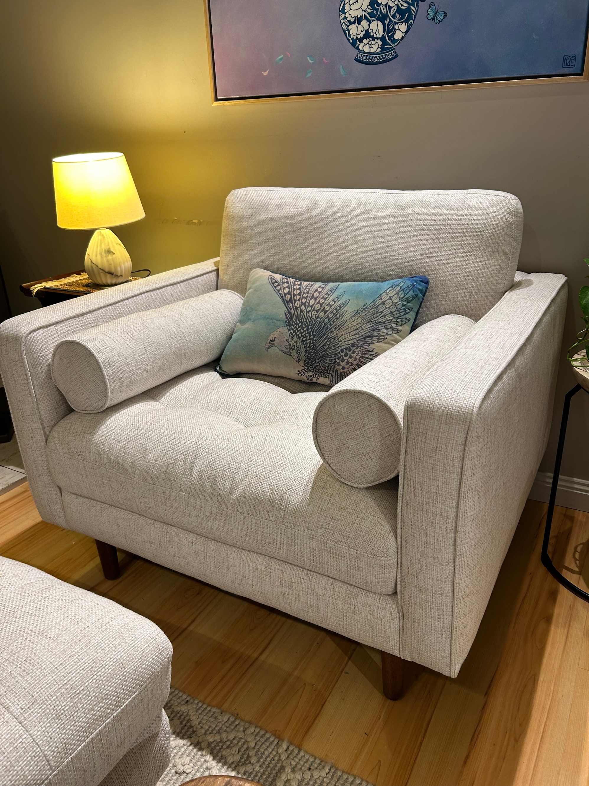 Madison Armchair with Ottoman, Bisque
