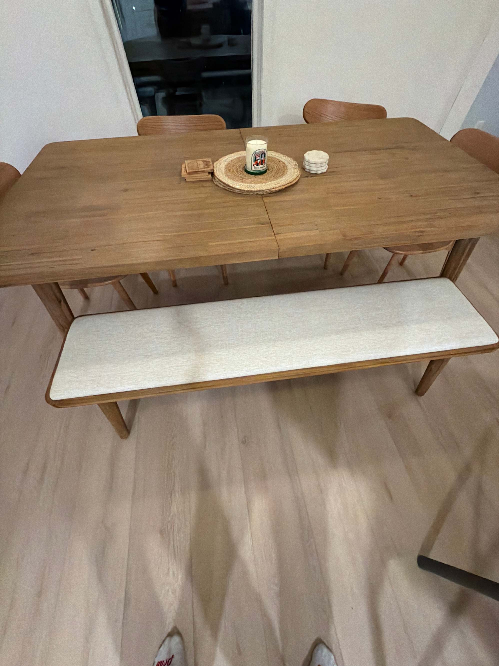 Very nice and sturdy bench but doesn’t fit fully under table