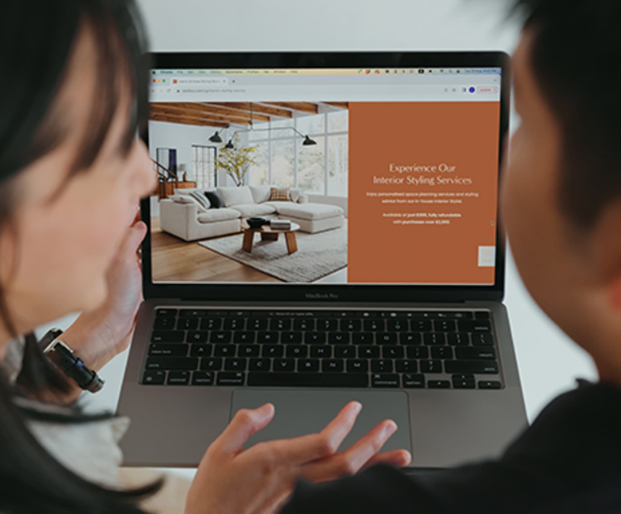 Step 1: Interior styling consultation booking page on a laptop