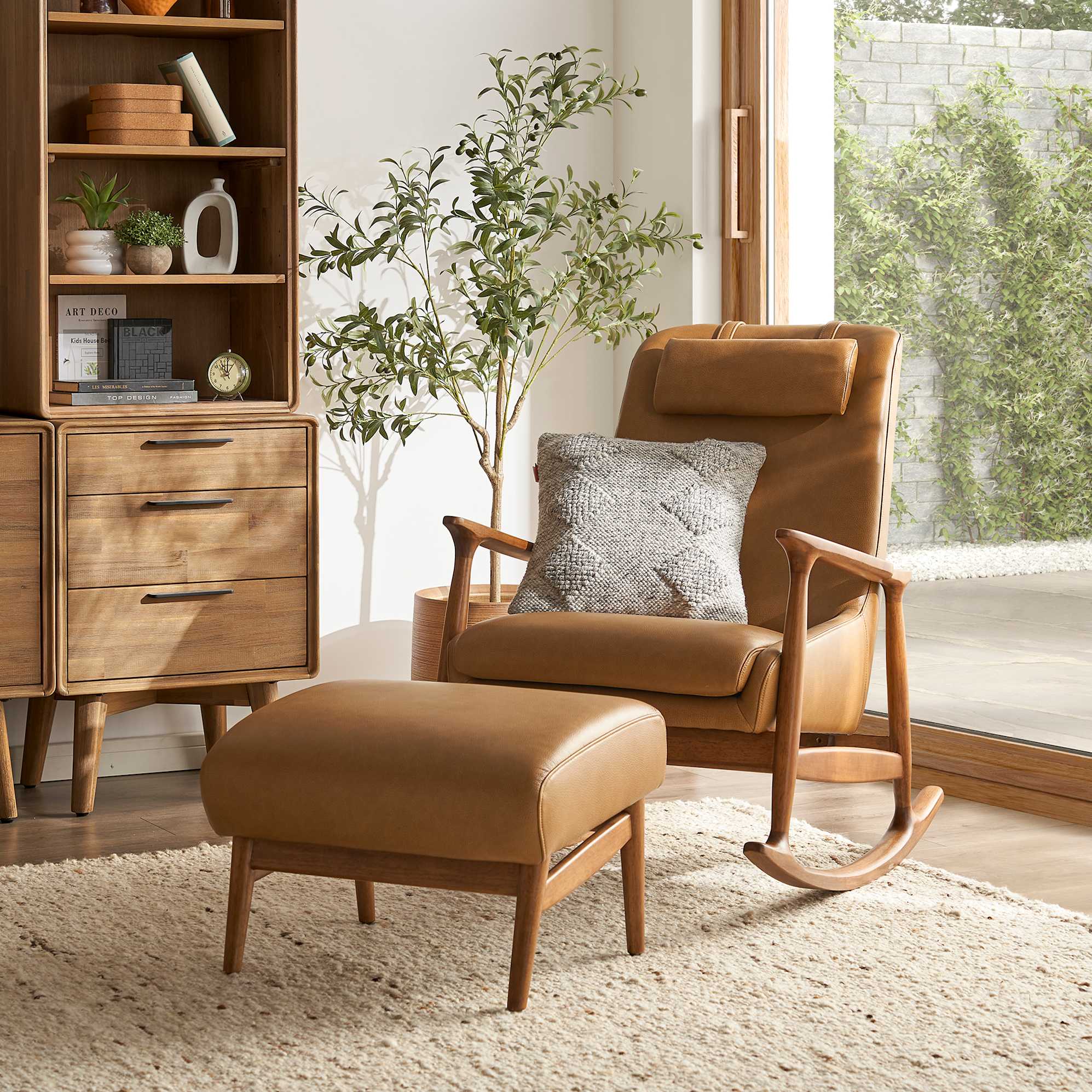 Desmond Leather Rocking Armchair with Ottoman