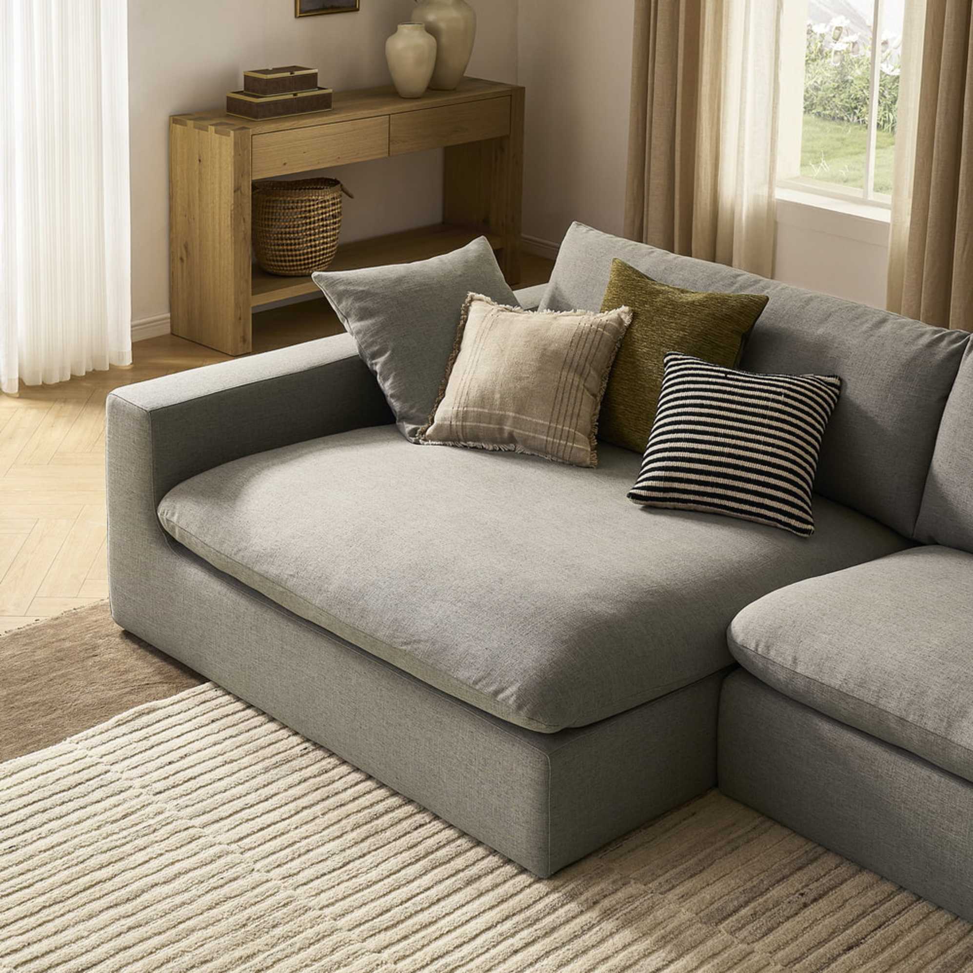 A left wide chaise sectional sofa.
