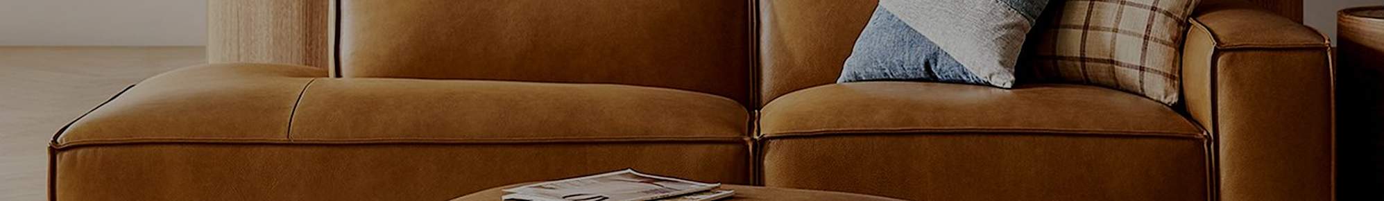A leather sofa with cushions.