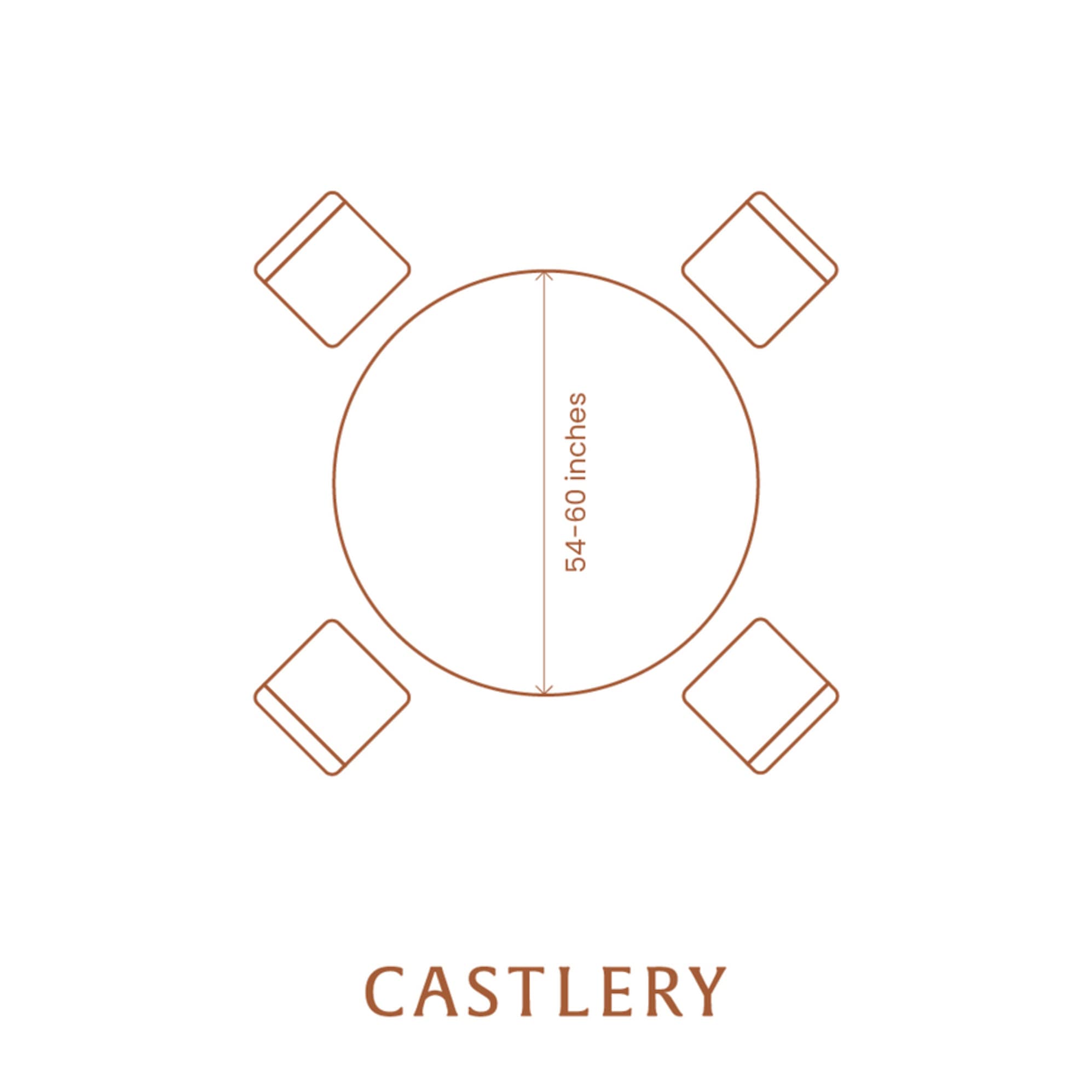 An illustration of the ideal width of a round dining table.