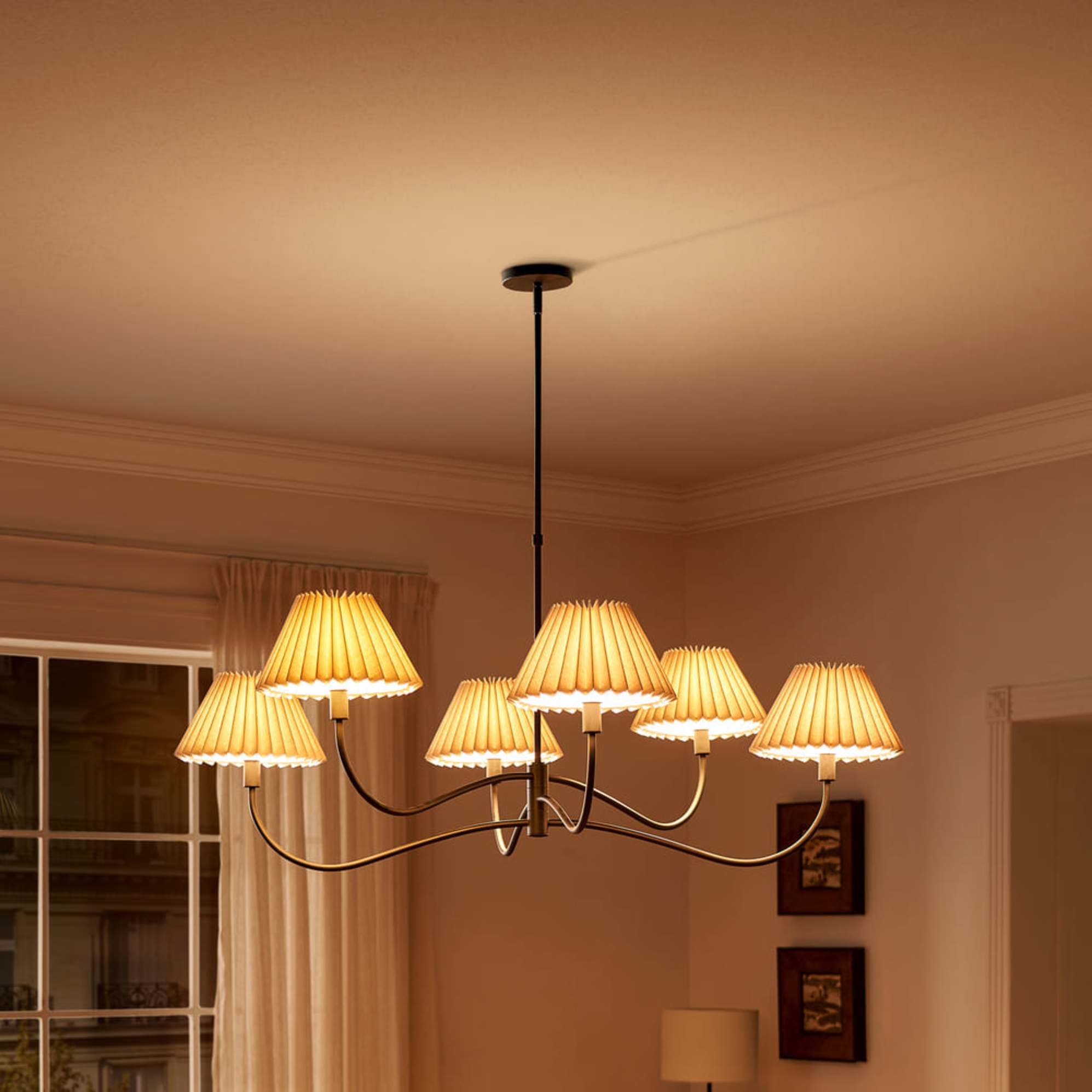 A 6-bulb iron chandelier.