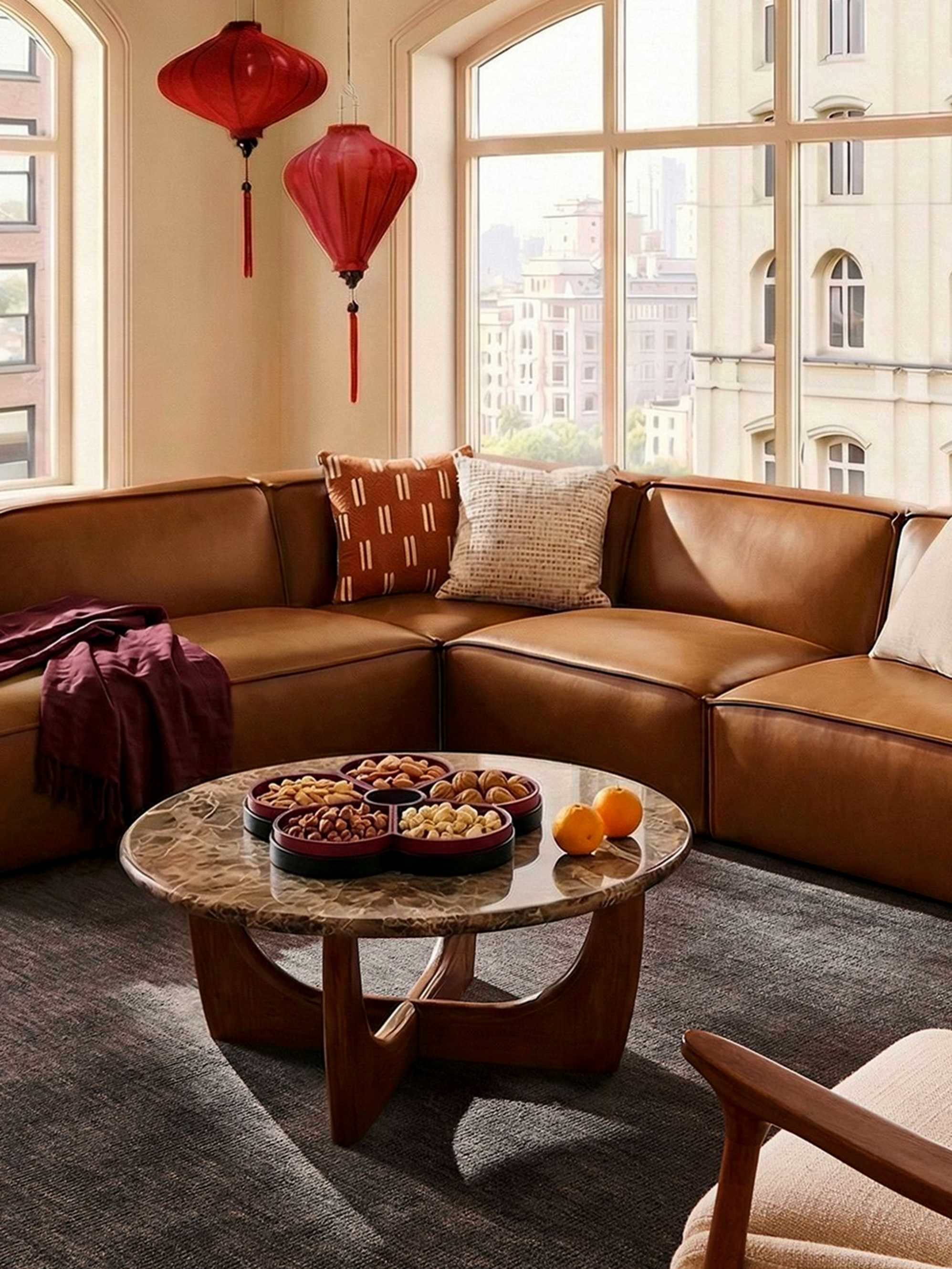 Jonathan leather extended side chaise sectional, caramel