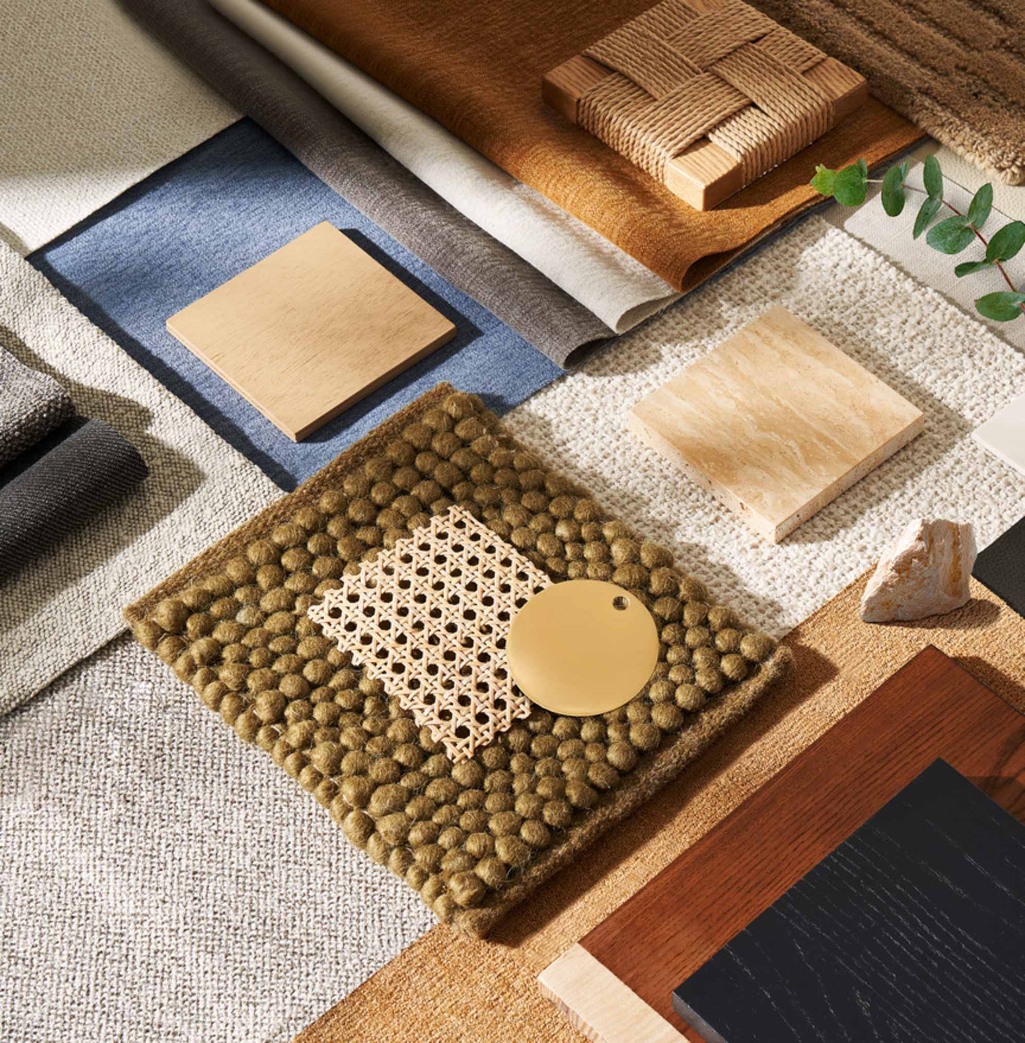 Different fabric swatches placed on a table.