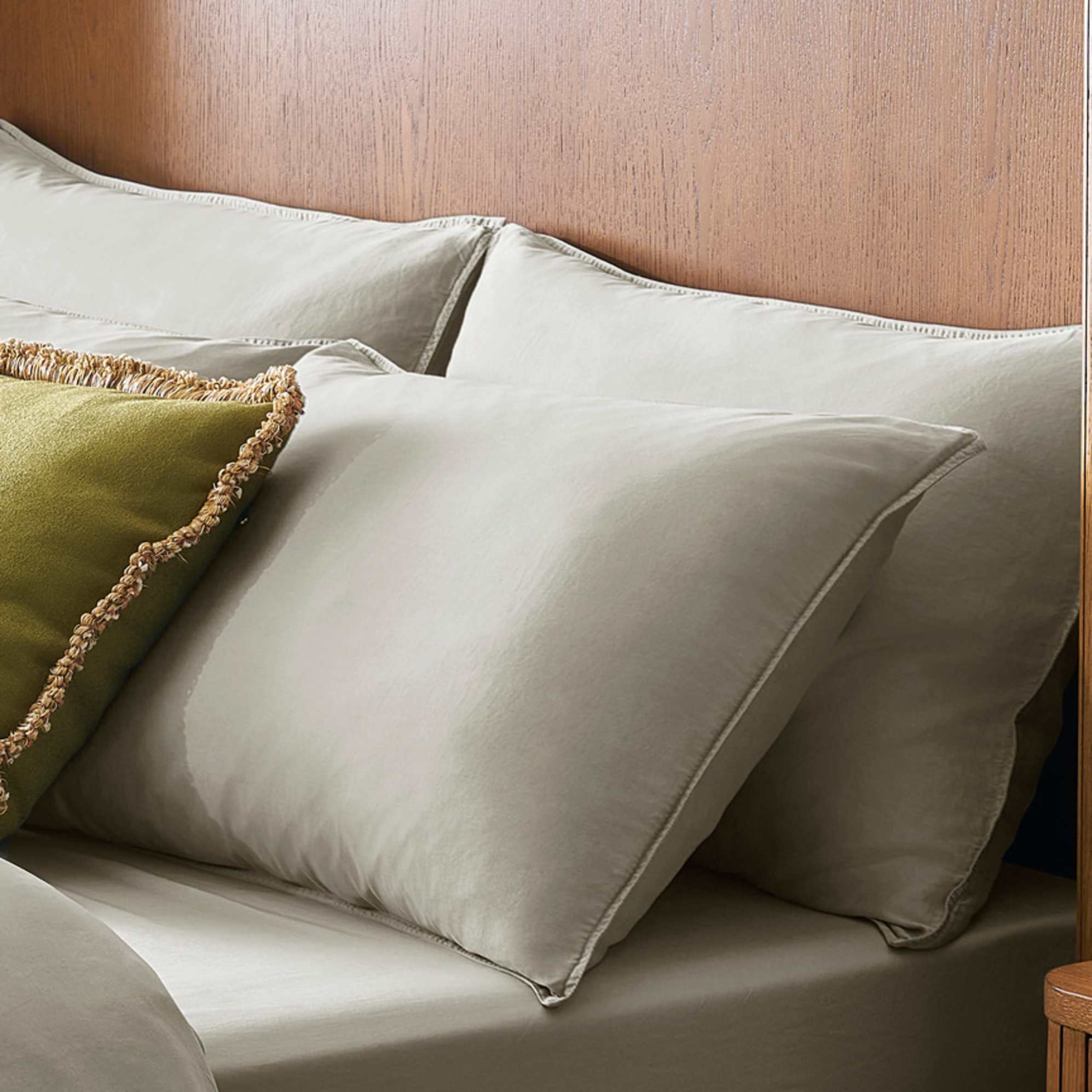 A grey tencel sateen pillowcase. 