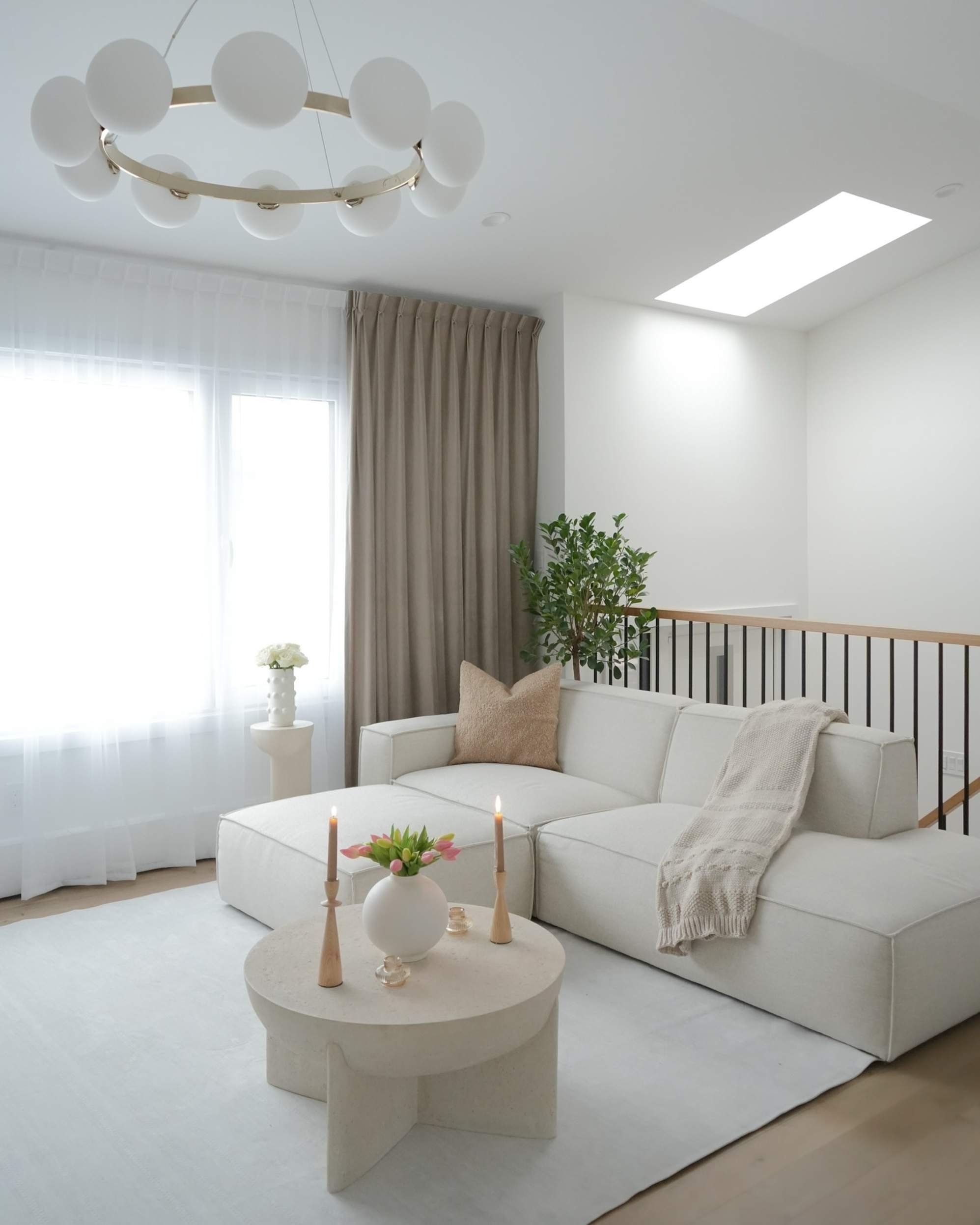 White sectional sofa in a living room