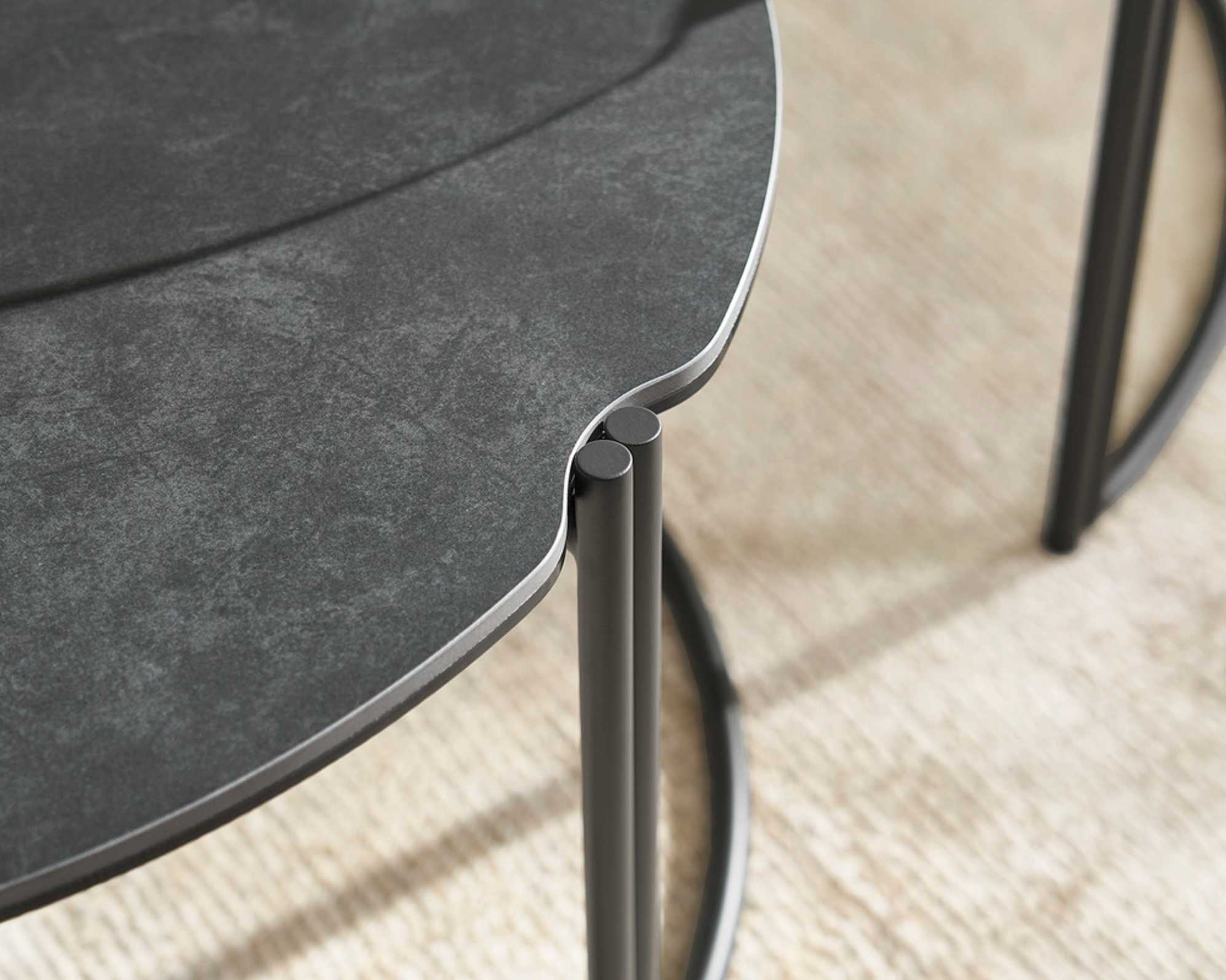 A sintered stone nesting coffee table.