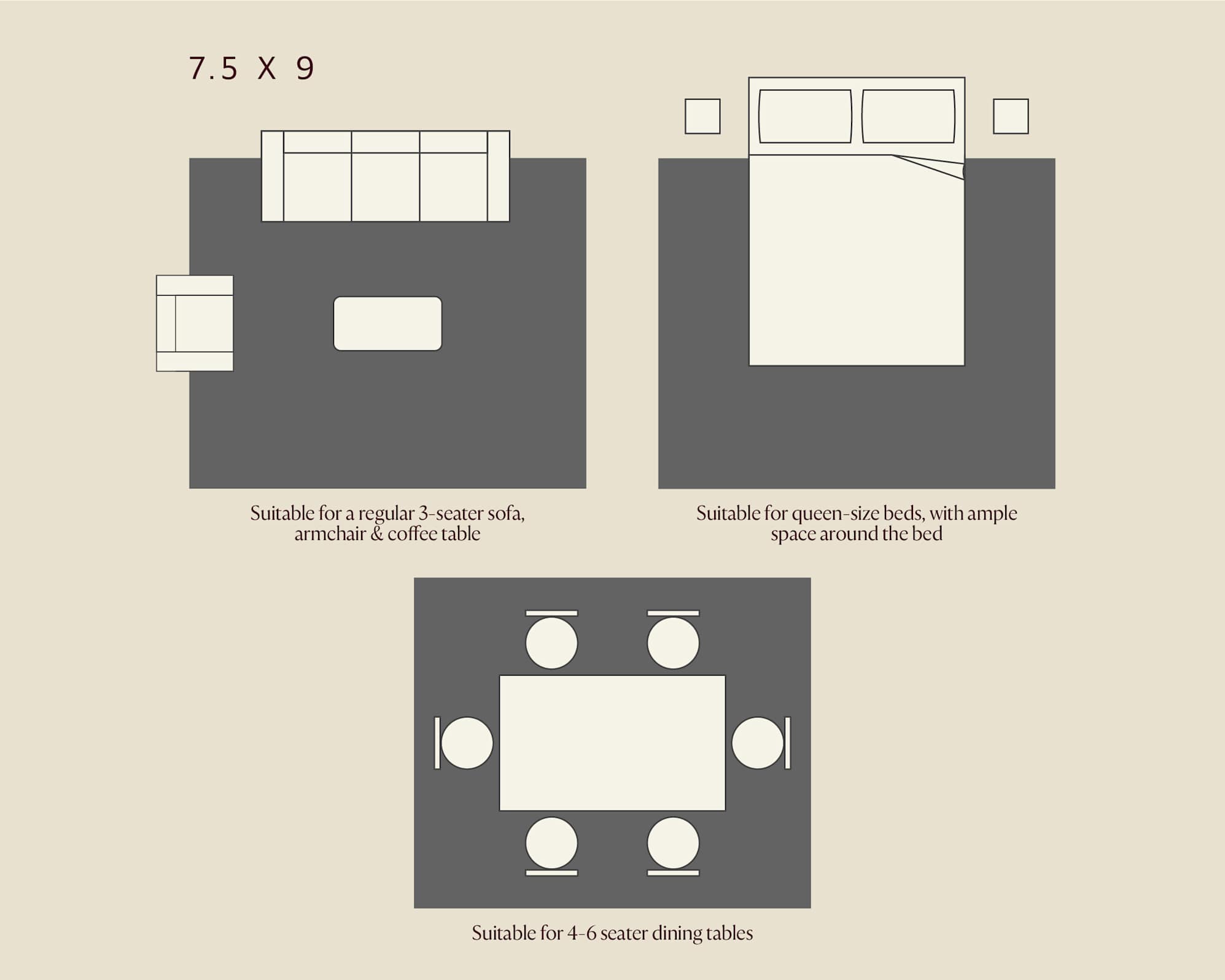 7.5 x 9 rug with living room furniture